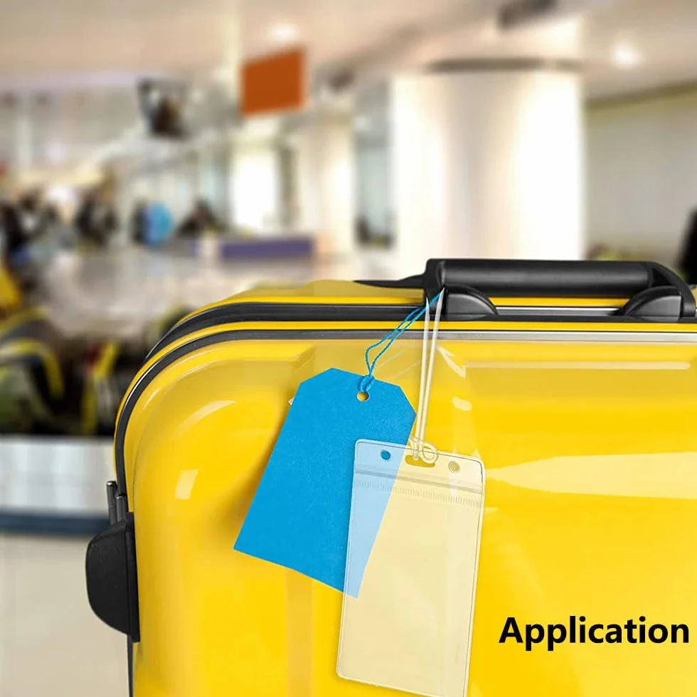 Lot de 12 porte-étiquettes de bagage transparentes imperméables pour valises avec cordon
