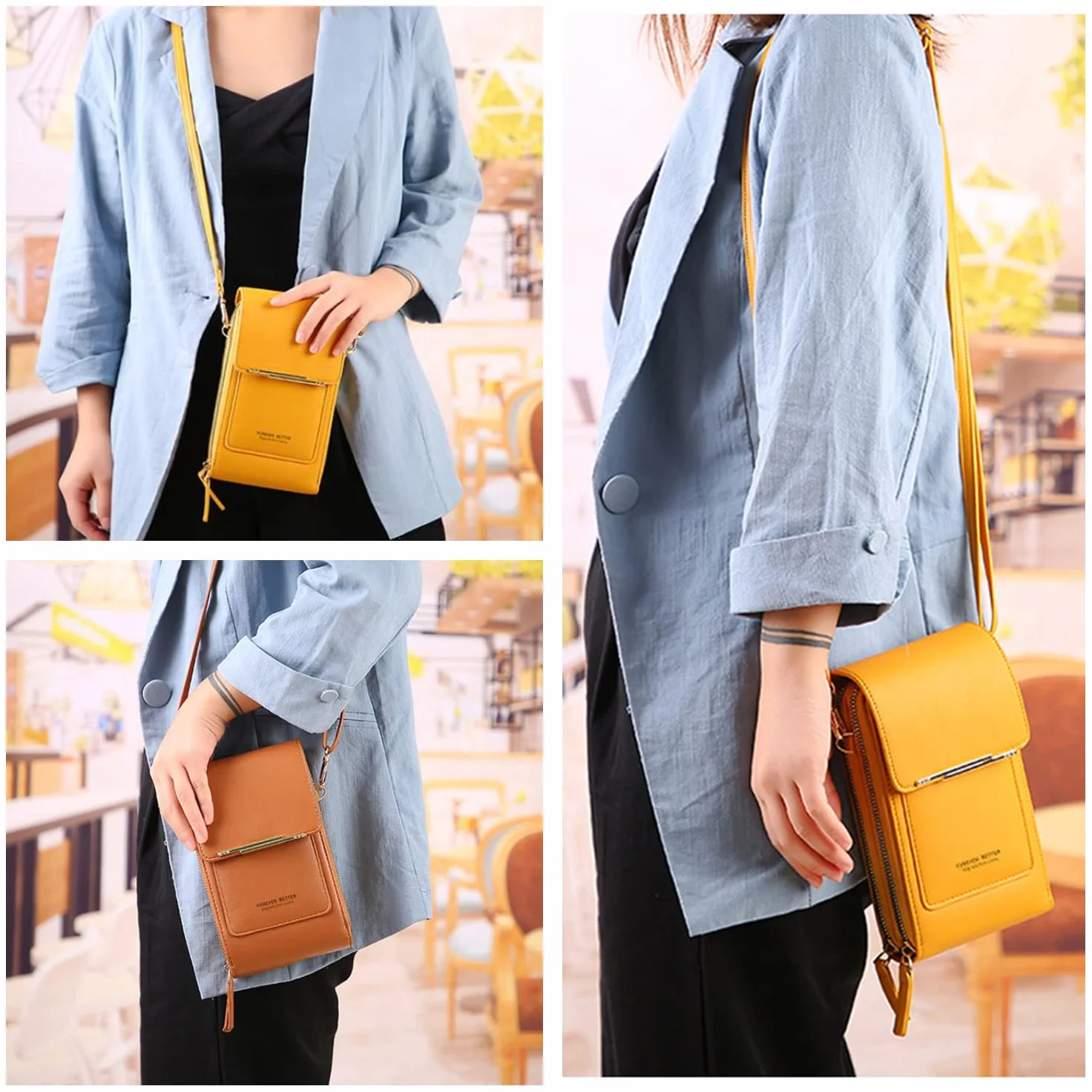 Petit Sac Bandoulière Téléphone Portable Femme Cuir PU Porte Carte Porte Monnaie Mini Étui Pochette