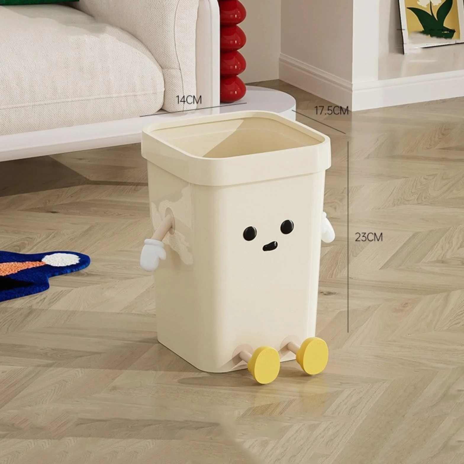 Poubelle mignonne 7L PP dessin animé avec yeux mains jambes panier déchets ouvert cuisine bureau