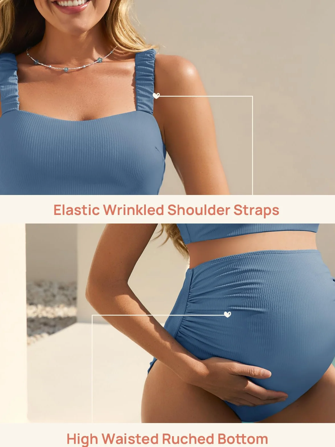 Maillot de bain de maternité côtelé Summer Mae - Taille haute deux pièces haut court grossesse