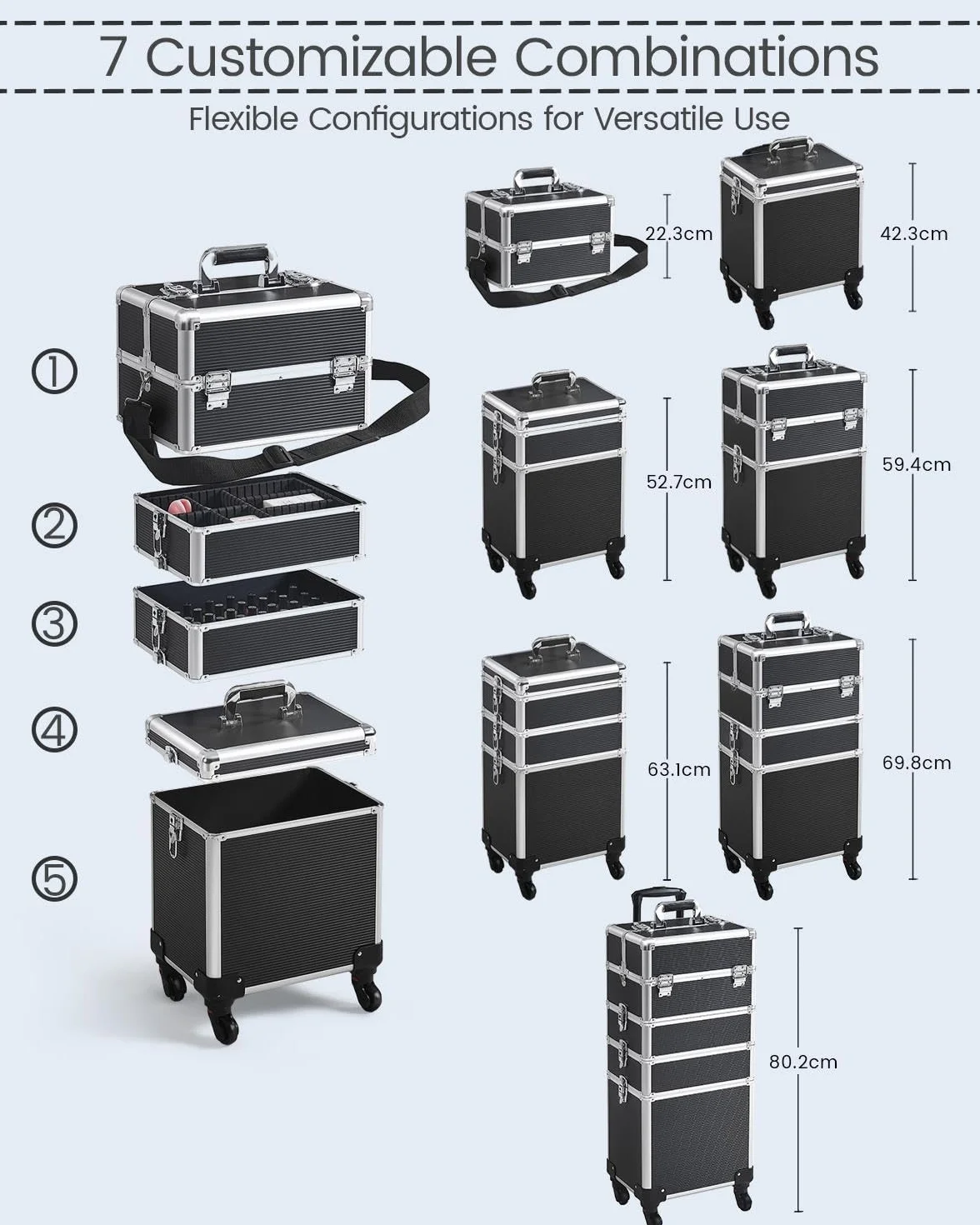 Yaheetech Valise de Maquillage 5 en 1 Verrouillable 34 x 25,5 x 80,2 cm Noir