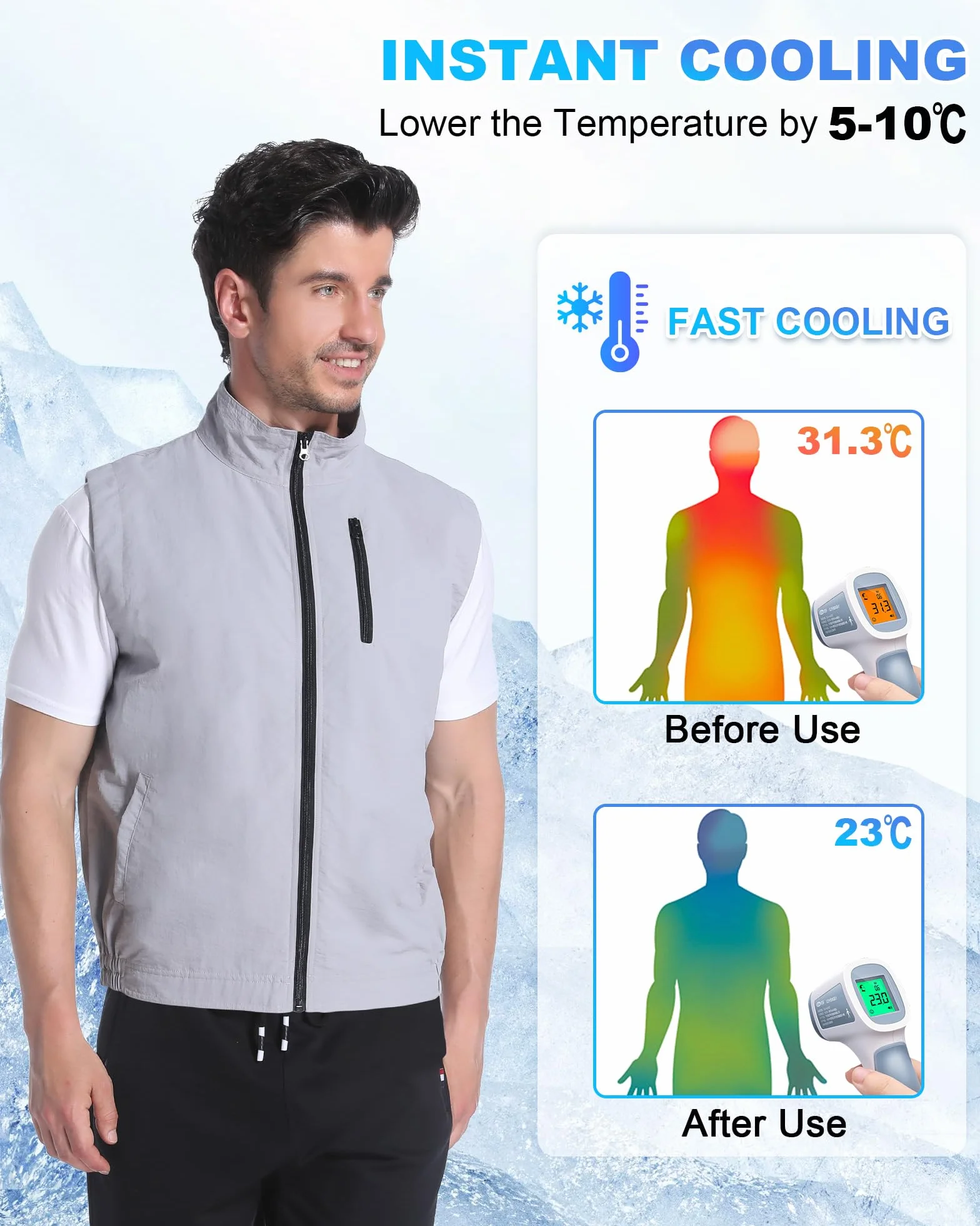 FERNIDA Gilet Rafraîchissant 24 Sacs de Glace Nylon Vêtements Frais Cyclisme Pêche Chasse Travail