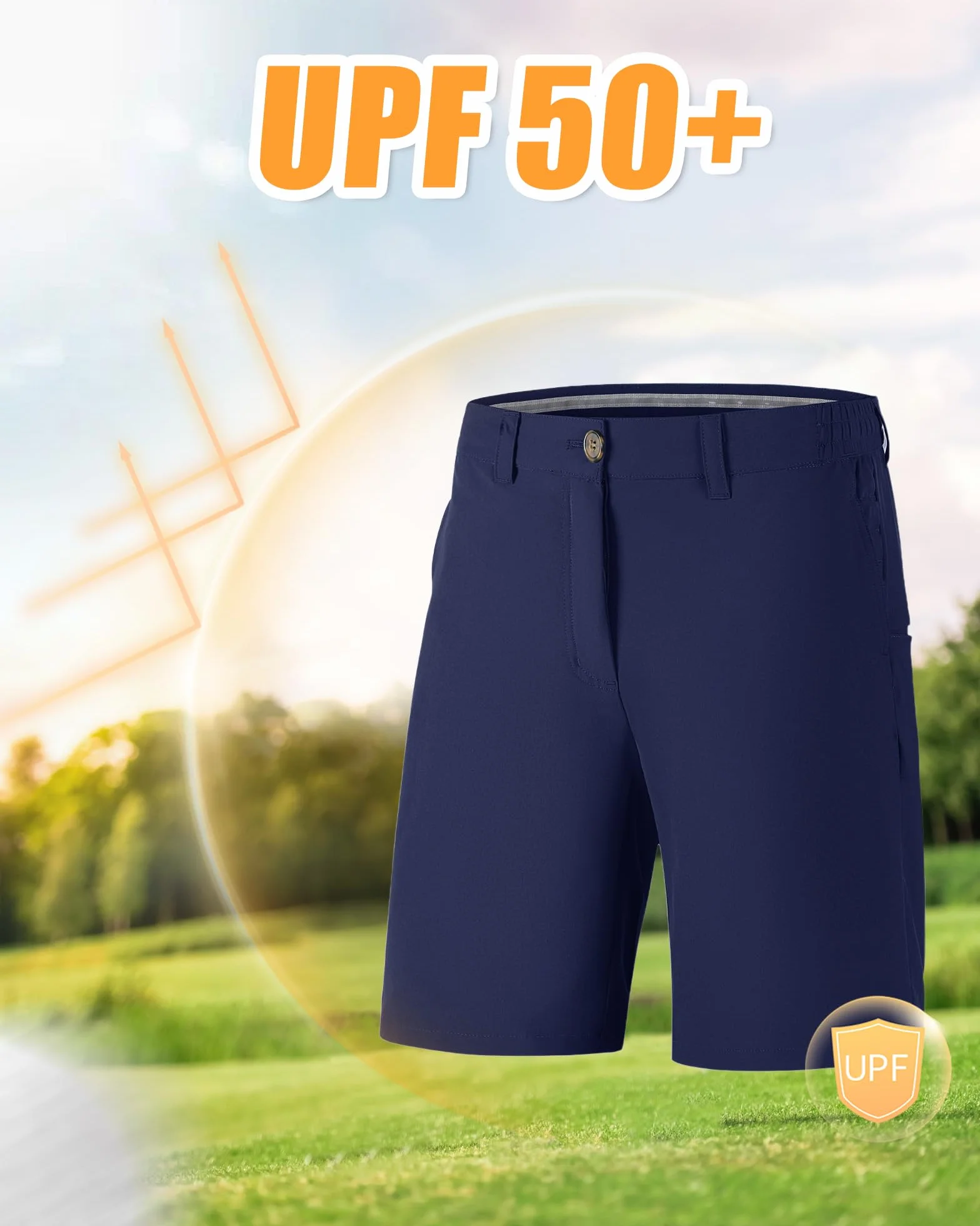 Short de golf stretch UPF 50+ pour homme - Léger - Séchage rapide - 22,4 cm