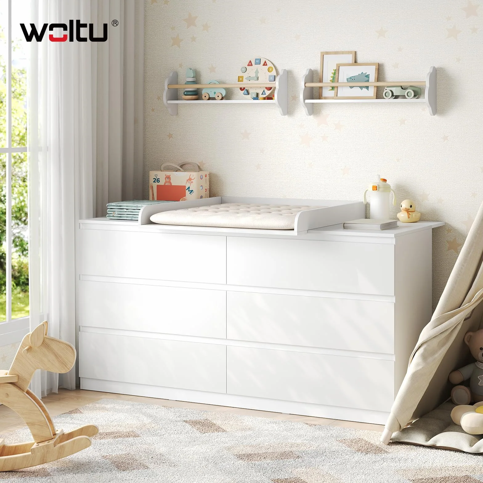 WOLTU Plan à Langer pour Commode, Plateau à Langer Universel, MDF, Blanc, 160 x 80 x 10 cm