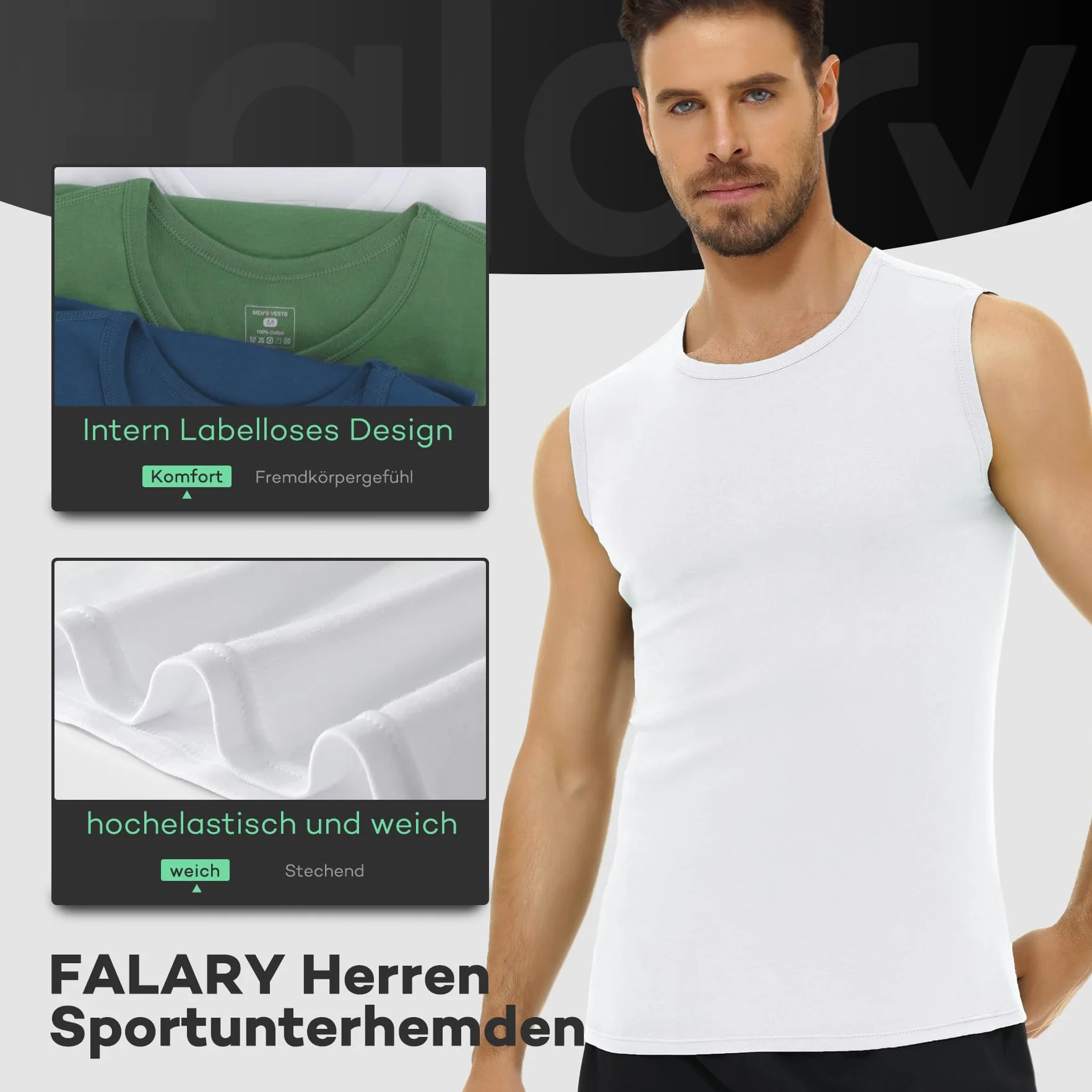 FALARY Débardeur Homme 100% Coton Lot de 3 Blanc Noir Bleu Olive S-5XL