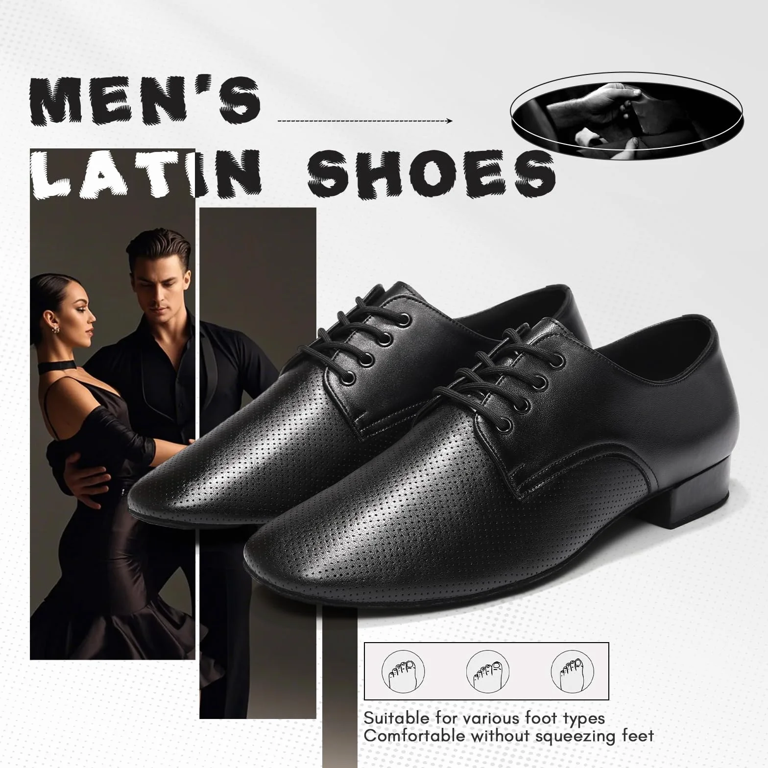 Chaussures de Danse Homme Standard Latin Salsa Lacets Bout Fermé Modèle 405-YG Tacco 2.5 cm