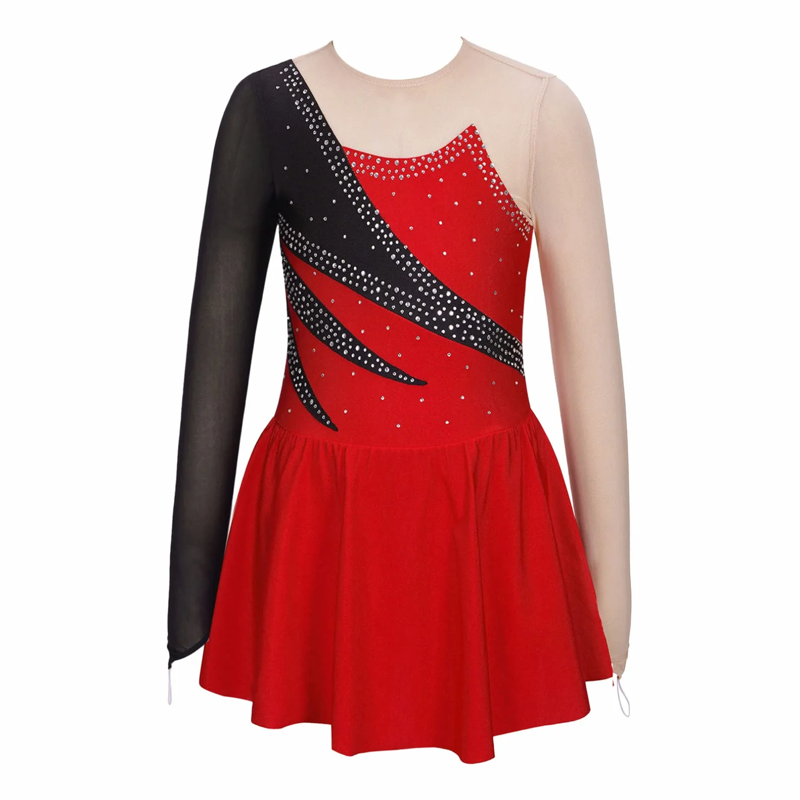 Robe Patinage Artistique Enfant Fille Manche Longue Strass Justaucorps Gymnastique Danse Costume 5-16 Ans