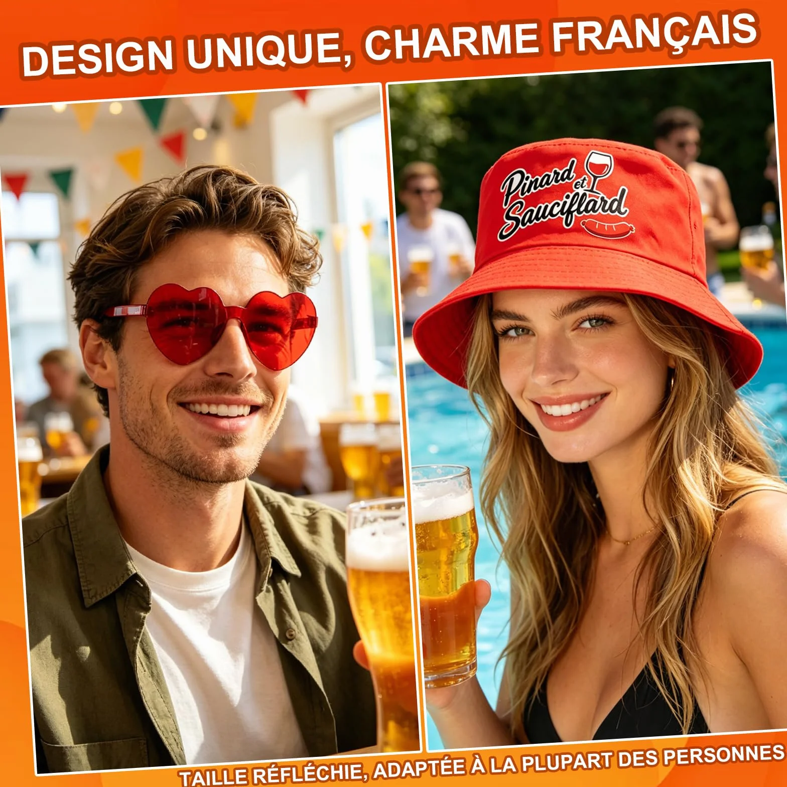 Bob Homme en Set 2 Pièces Rouge Humour Toujours, Lunettes Coeur Rouges, Chapeau de Fête Ajustable