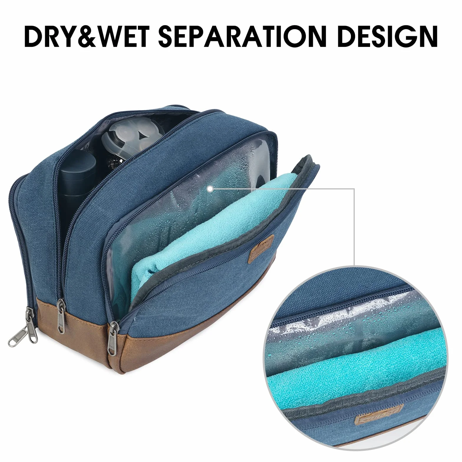 WANDF Trousse de Toilette de Voyage pour Hommes Suspendue Organisateur Toile en Toile Résistant à l'eau Bleu