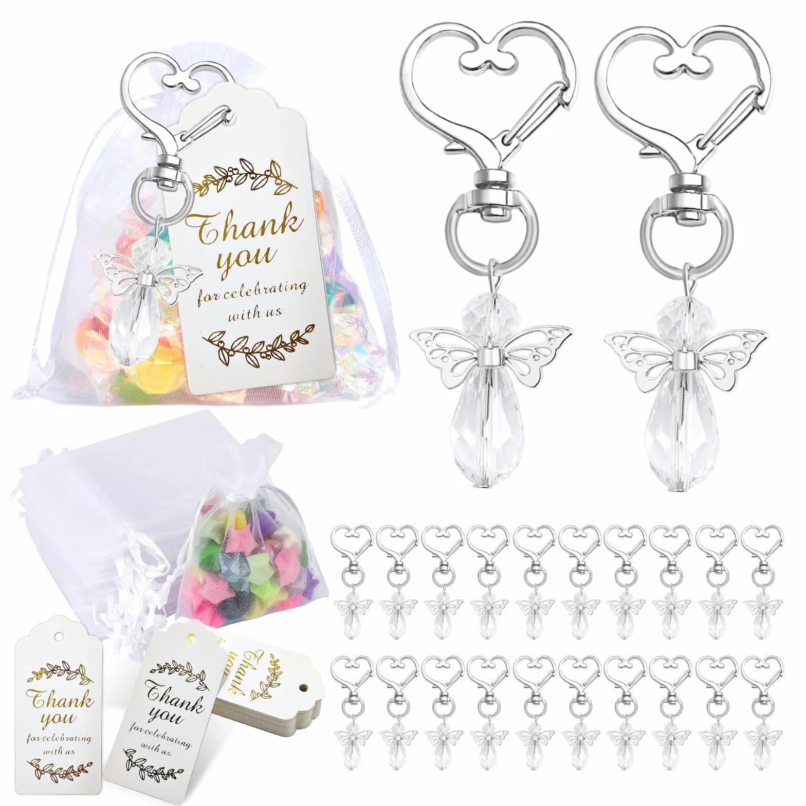 Lot de 30 porte-clés en forme d'ange, Sac Cadeau Mariage, Breloque de Mariage