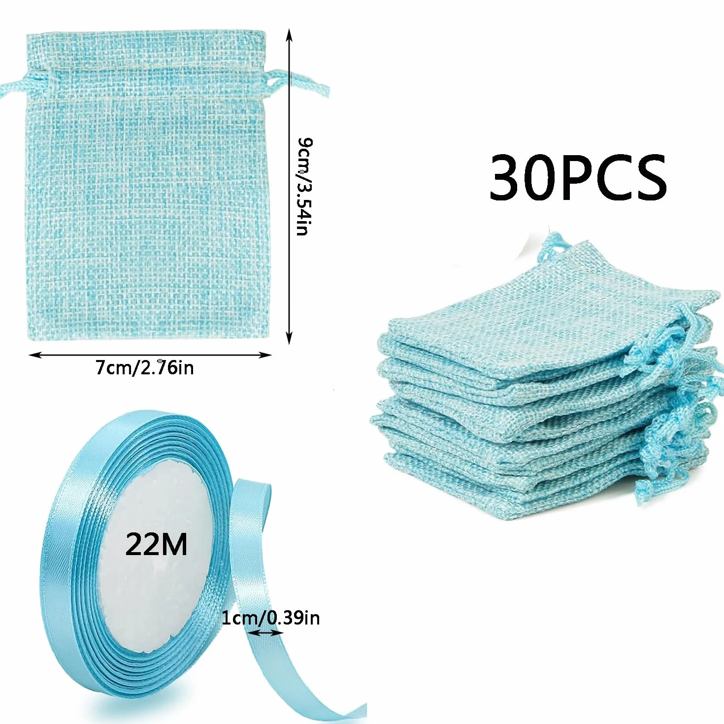 Sacs en Jute à Confettis MEISO 30 Pièces avec Ruban de Satin pour Mariage (Bleu)