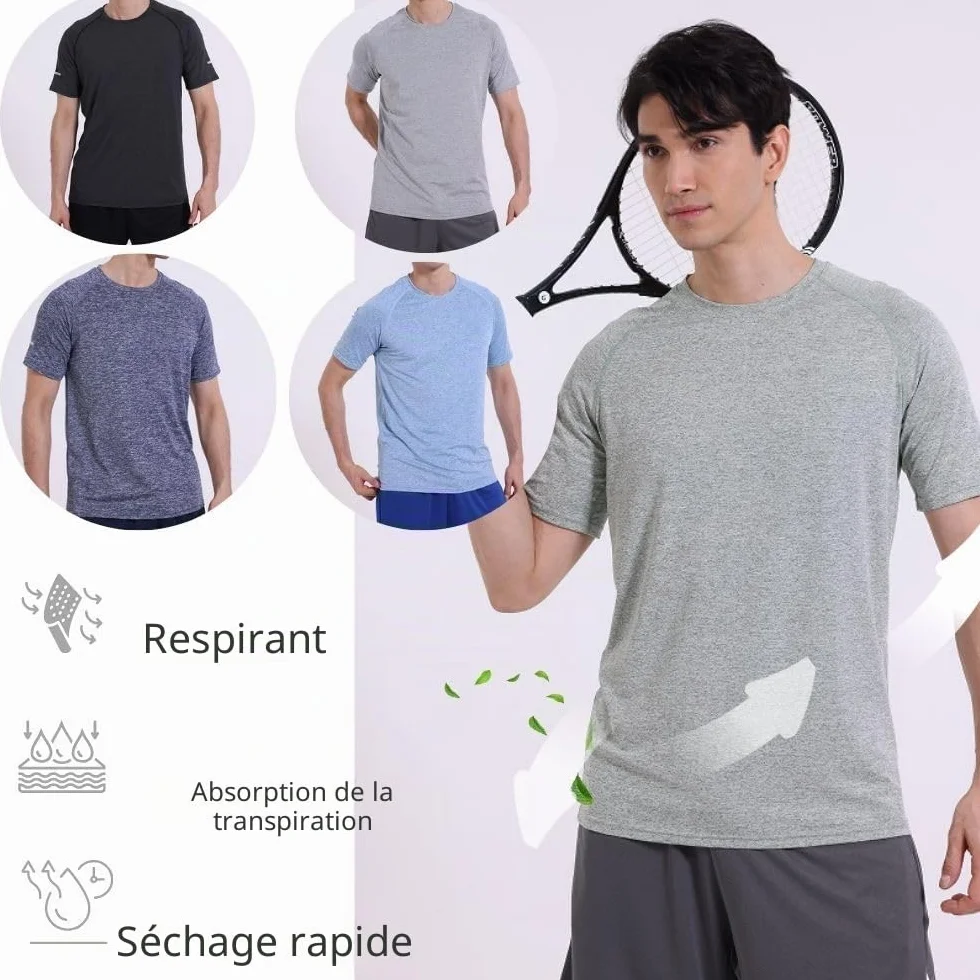 Lot de 5 t-shirts de sport homme manches courtes encolure ronde matière perméable à l'air