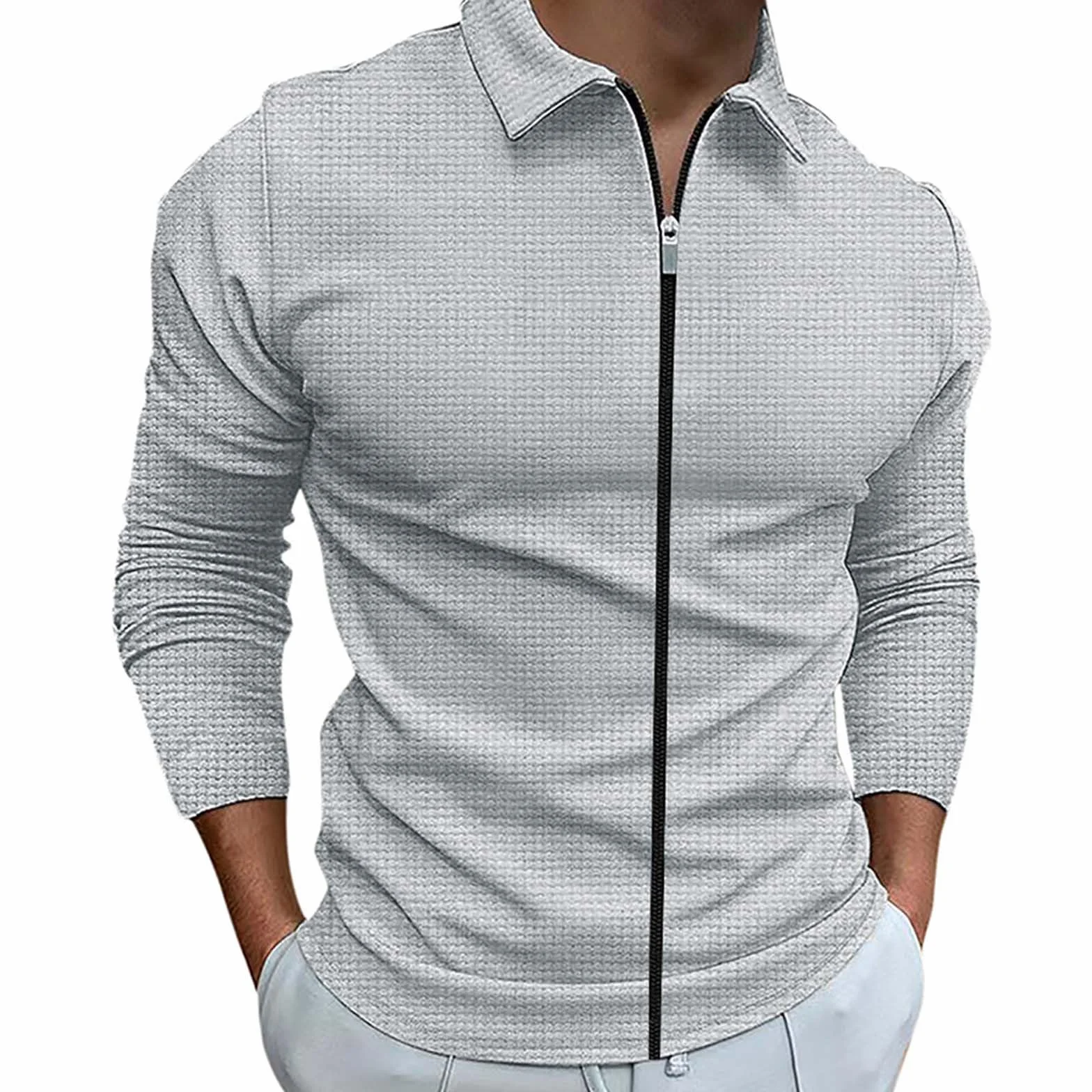 Chemises gaufrées Henley pour homme à manches longues - Veste d'affaires mi-saison