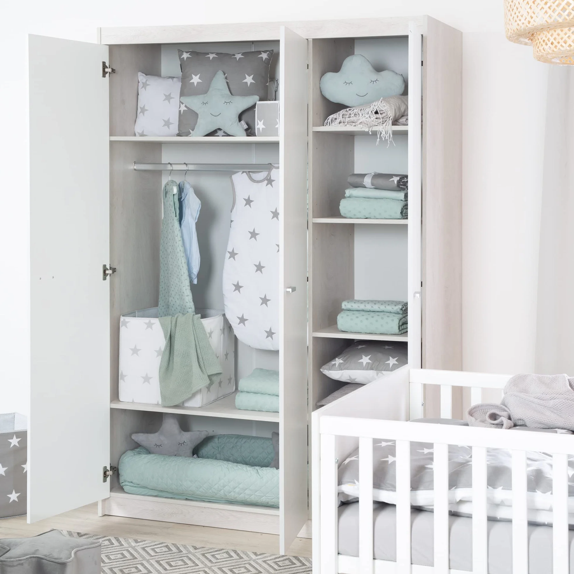 Armoire Julia 3 Portes à Portes battantes Chêne Blanchi Blanc