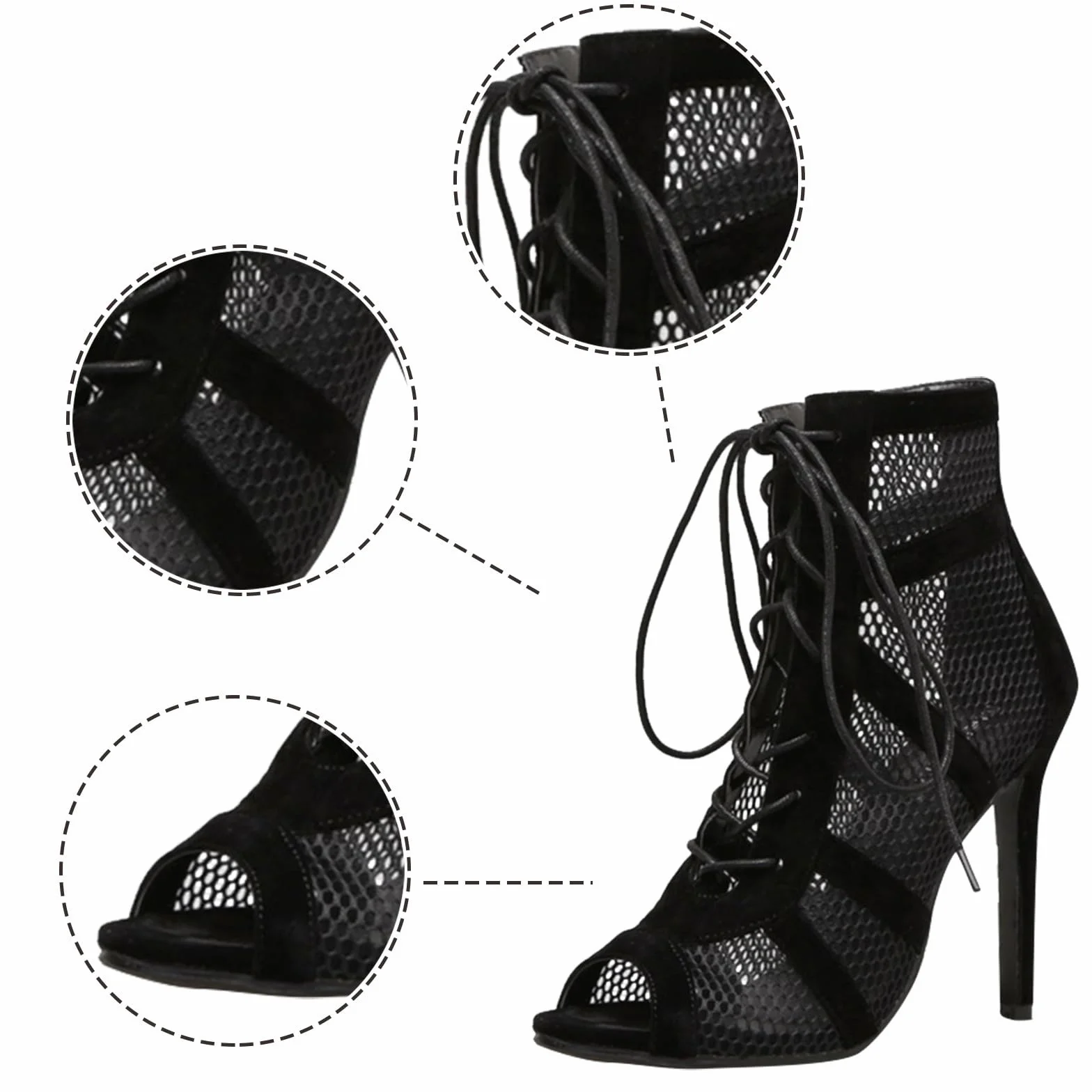 Chaussures de Danse Femme Talons Hauts Escarpins Soirée Sandales Bout Fermé Sexy Mesh