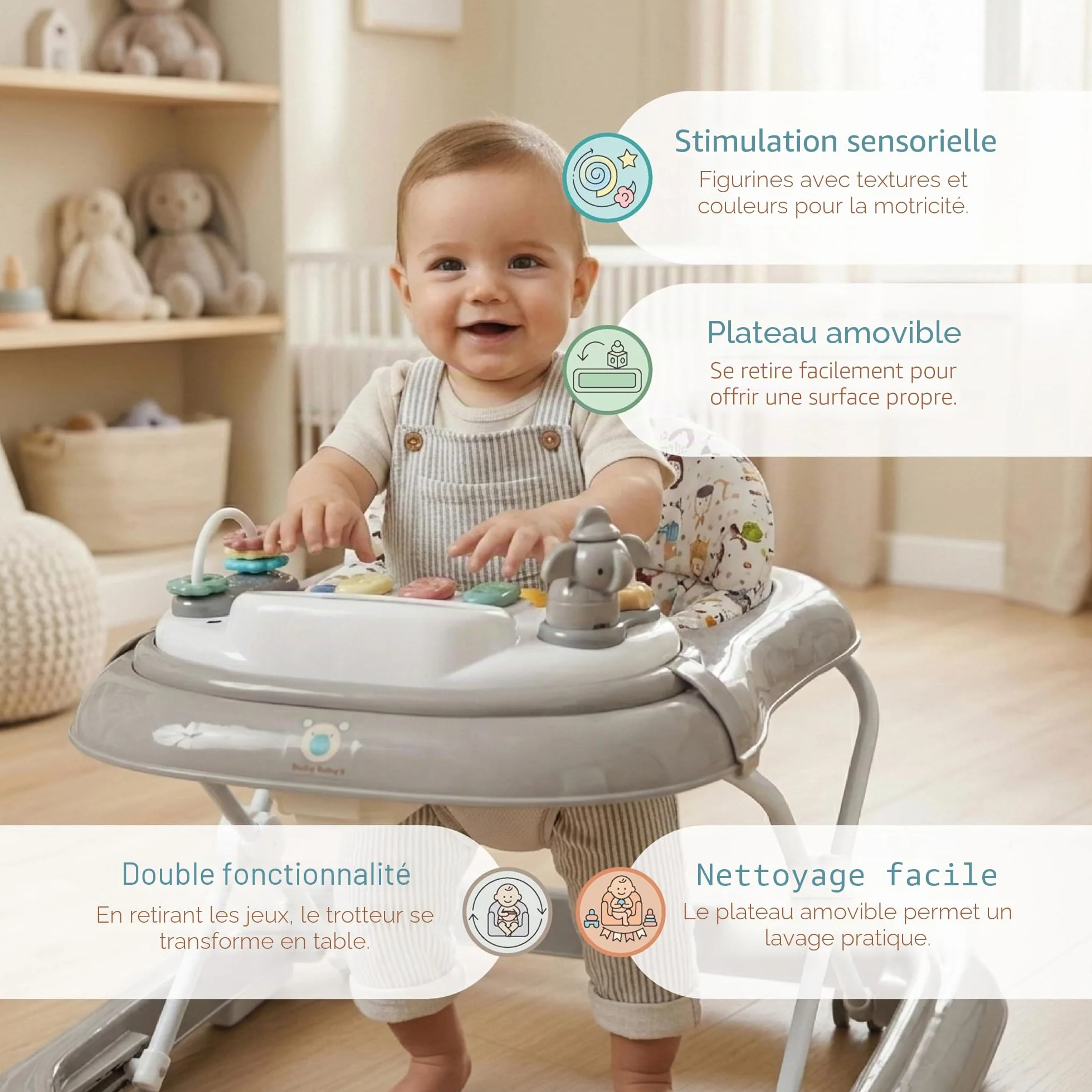 Buddy Baby Funny Déambulateur bébé avec base anti-renversement plateau son et jeux