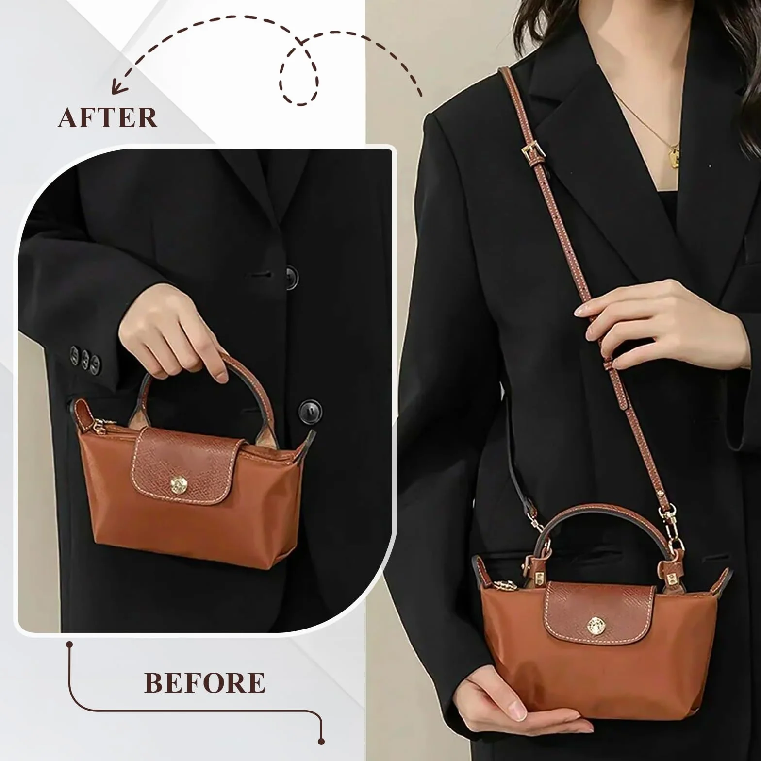 Bandoulière Longchamp Marron 12 mm 94-124 cm Sac Sangle avec Adaptateurs