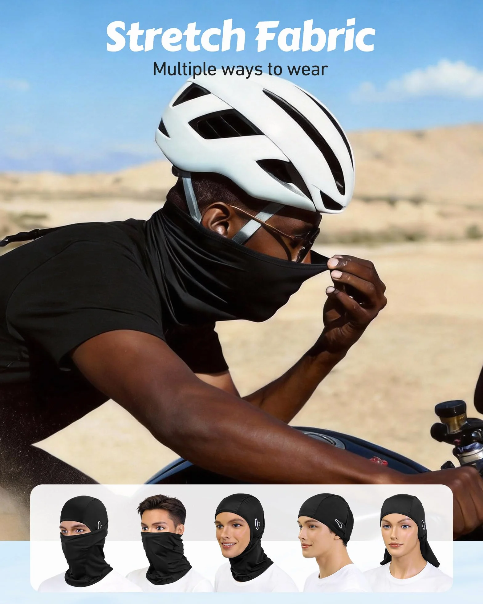 AWUMBUK Cagoule Moto Été Balaclava Masque Sport UV Tissu Glacé Respirant Homme Femme Vélo Randonnée Course Protection Solaire Anti-Insectes Noir