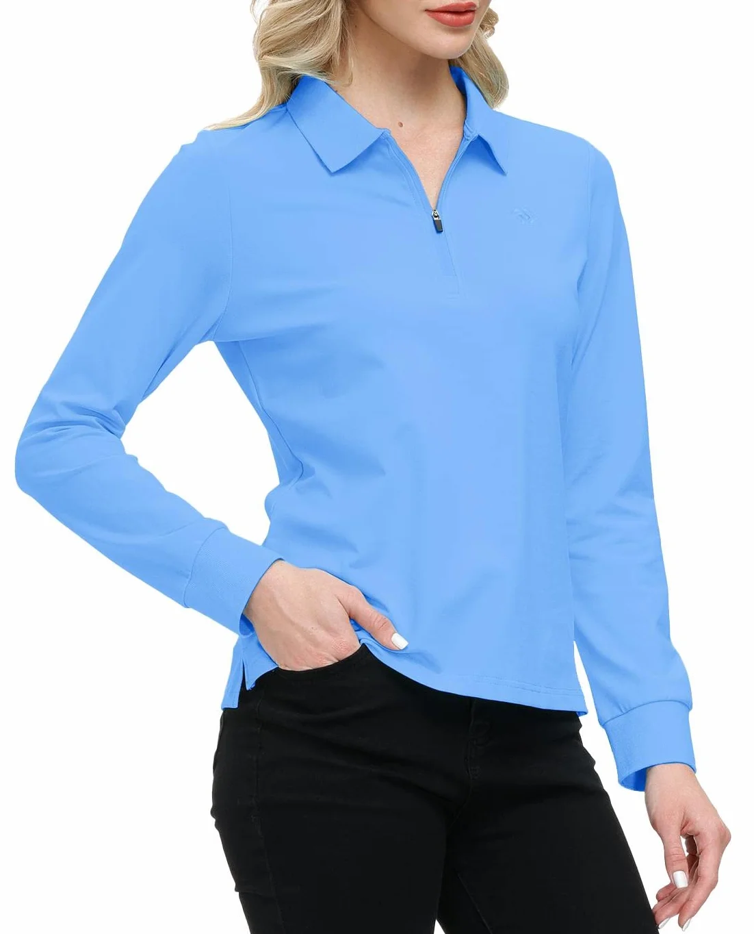 Polo Femme Manches Longues Coton Sport Golf Tops Zippé