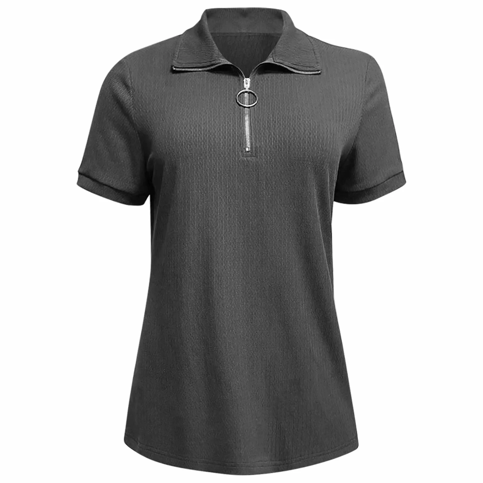 Polo de golf femme manches courtes coton fermeture éclair couleur unie coupe ajustée