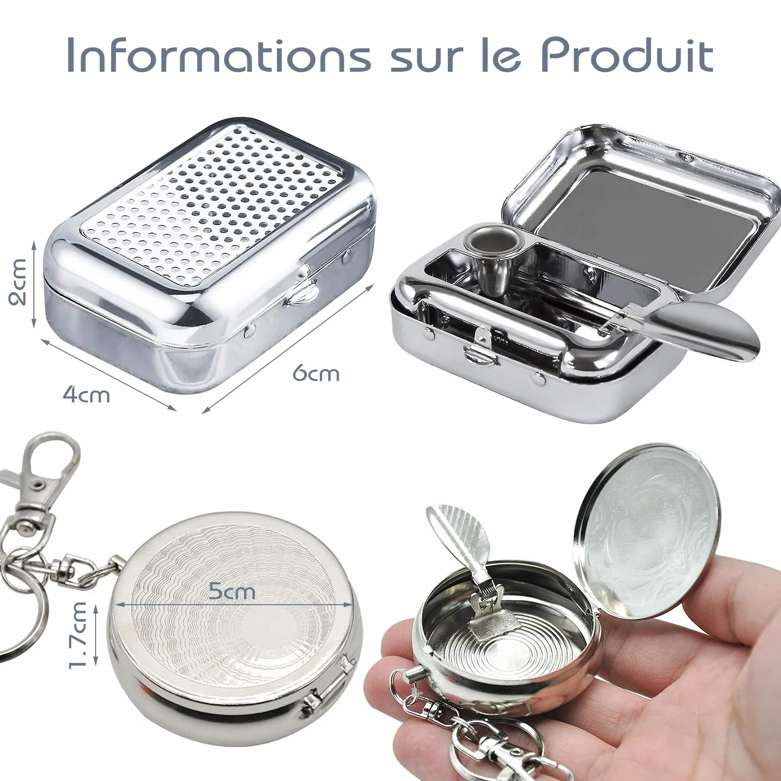 Mini Cendrier Portable en Acier Inoxydable avec Couvercle Anti Odeur Épreuve du Vent