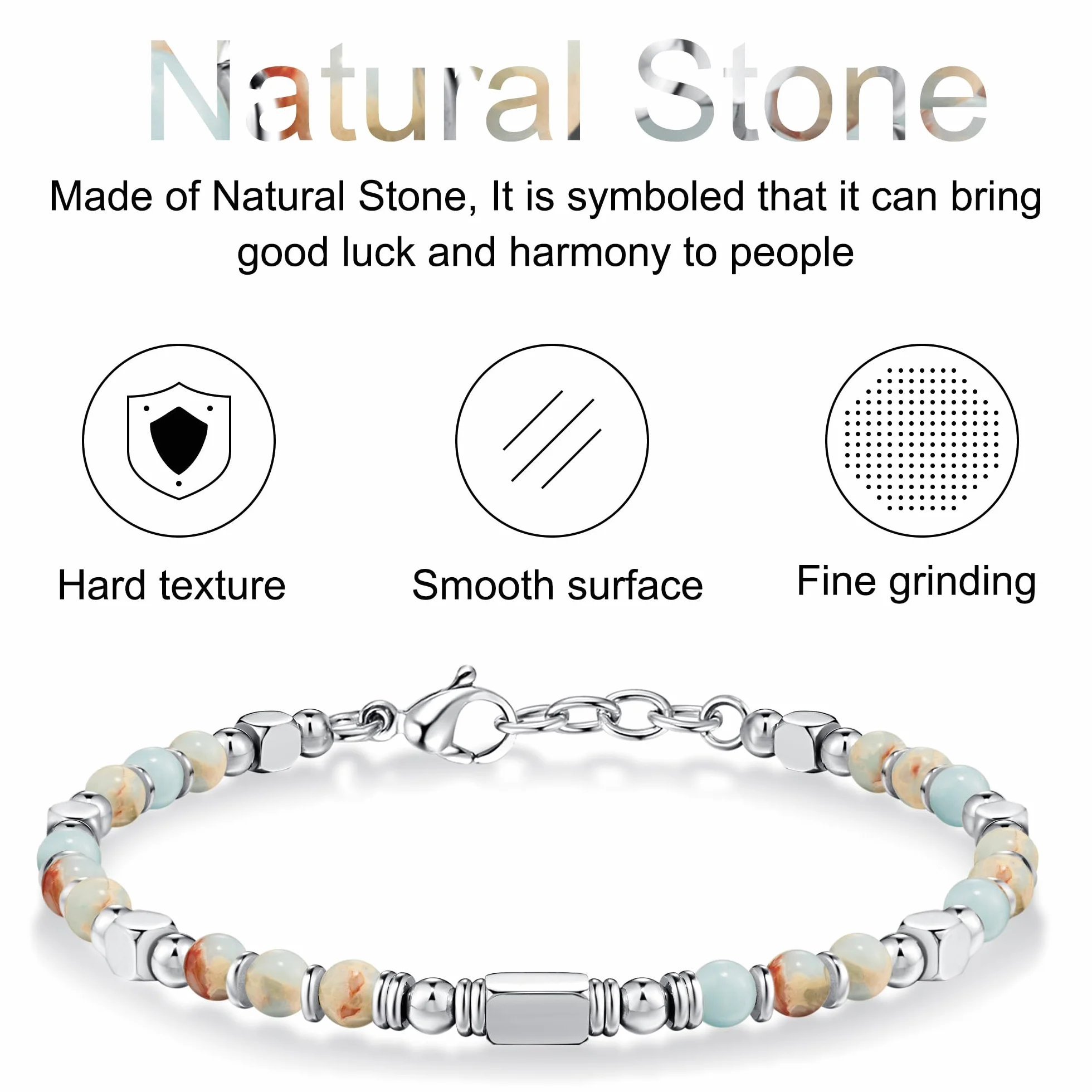 SIUMAL Bracelet Femme Pierre Naturelle Acier Inoxydable Bohème Cadeau Anniversaire Noël Maman
