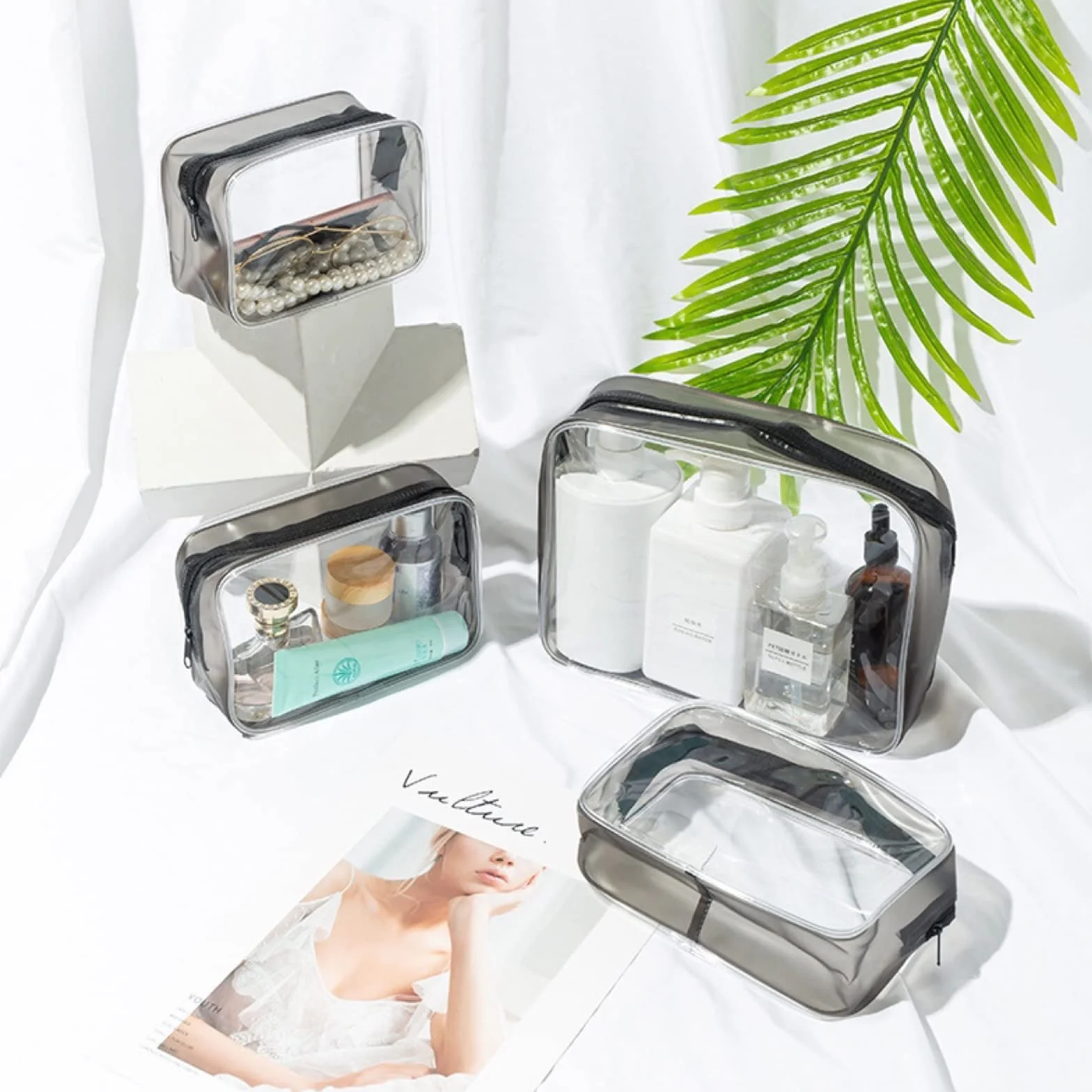 KEYRI 4 Pièces Trousse de Toilette Transparente Étanche Trousse de Voyage TSA Kit Voyage Avion Sac Cosmétiques Noir