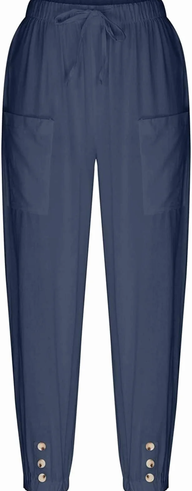 Pantalon 7/8 Femme Lin Ample Longueur Cordon Poches Été