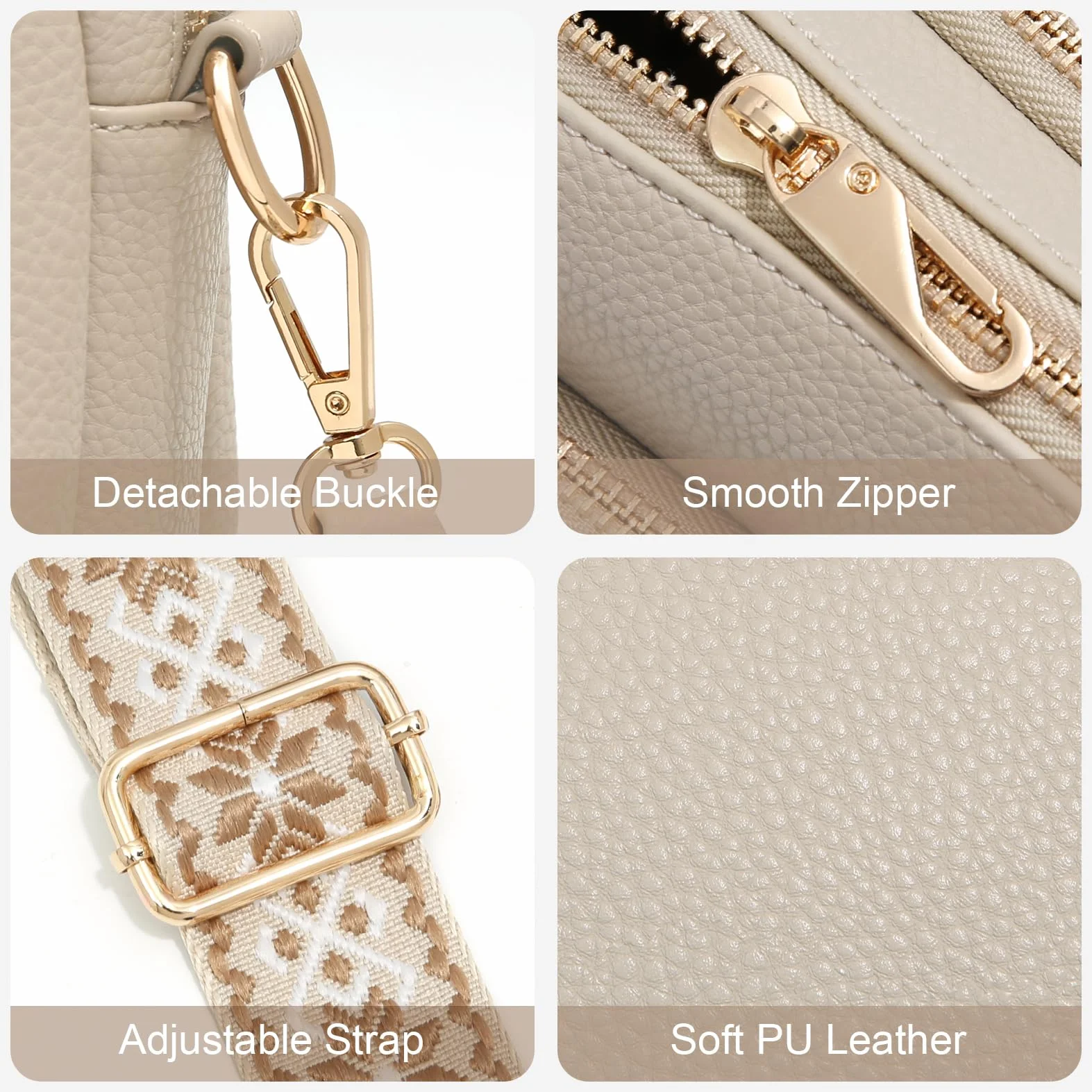 Sac à Main Femme Bandoulière Antivol RFID 4 Compartiments Sangle Réglable Amovible