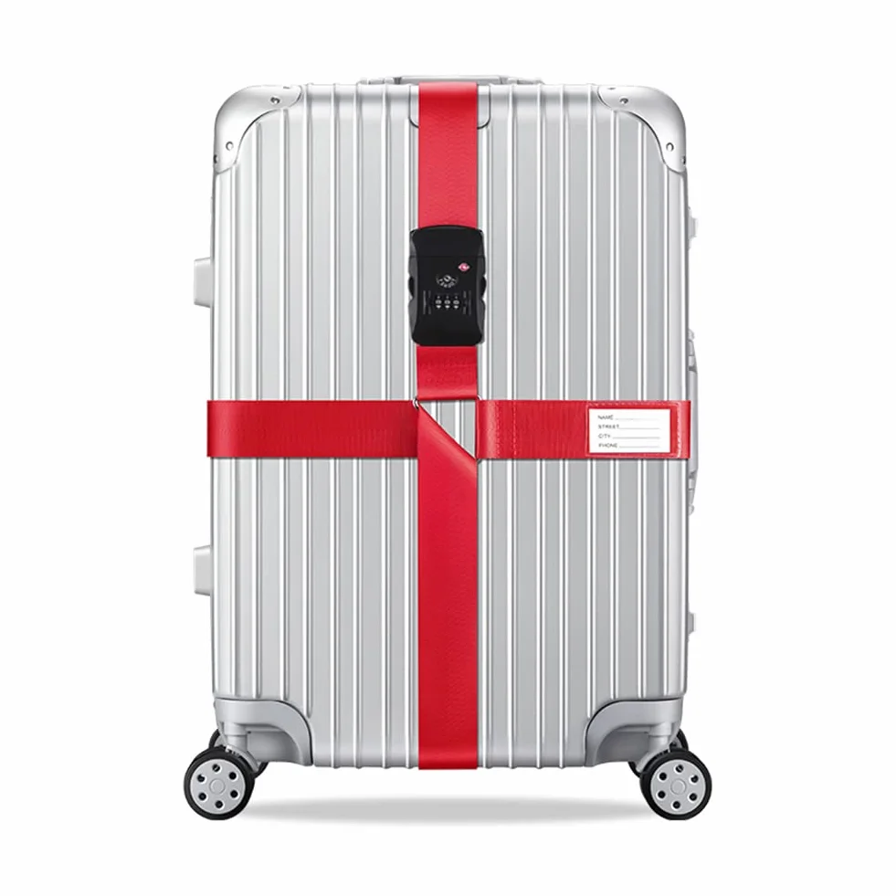 Veki Ensemble de Sangle de Bagage Croisées TSA avec Verrou Ceintures de Valise Réglables Rouge 1 pièce