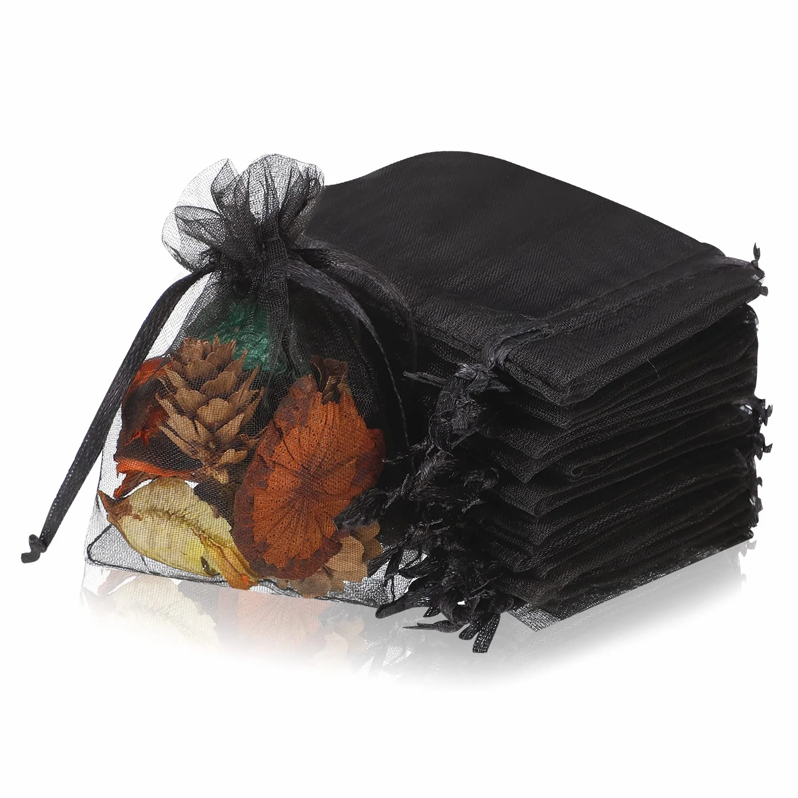 Sacs Organza Noir 7x9 cm Pochettes Cadeau avec Rubans pour Mariage Anniversaire