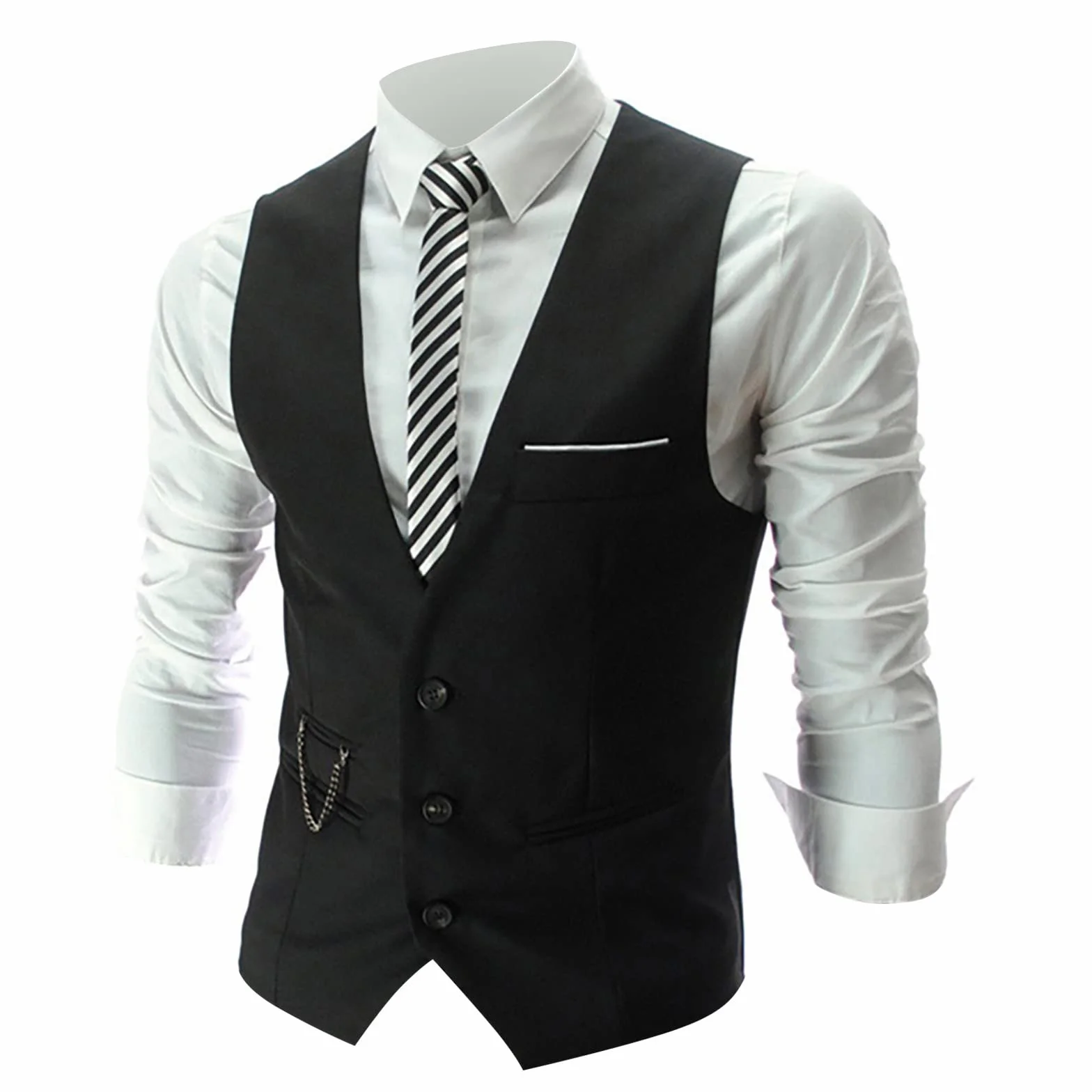 Gilet de costume élégant pour homme coupe ajustée col en V noir grande taille