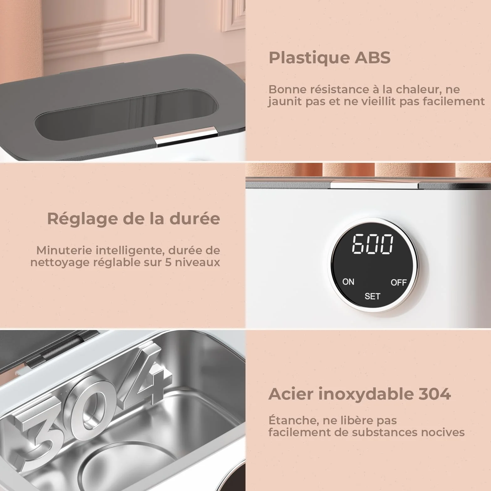 Nettoyeur Ultrasons 600ML 43kHz, Nettoyant Ultrason Bijoux avec Panier et Support