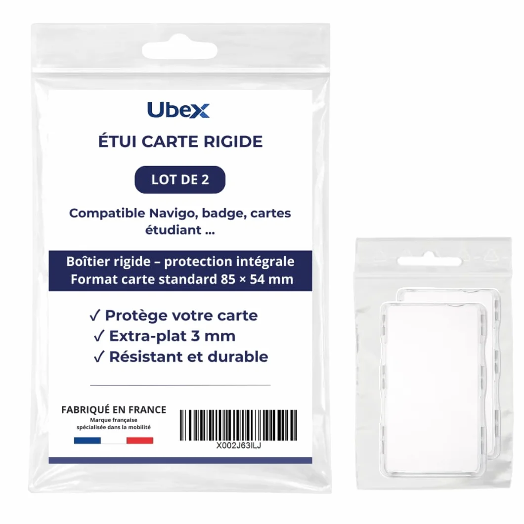 Étui Carte Navigo Badge Lot de 2 Protection 360° Ultra Plat 3 mm Format Universel 85x54 mm Transparent Fabriqué en France