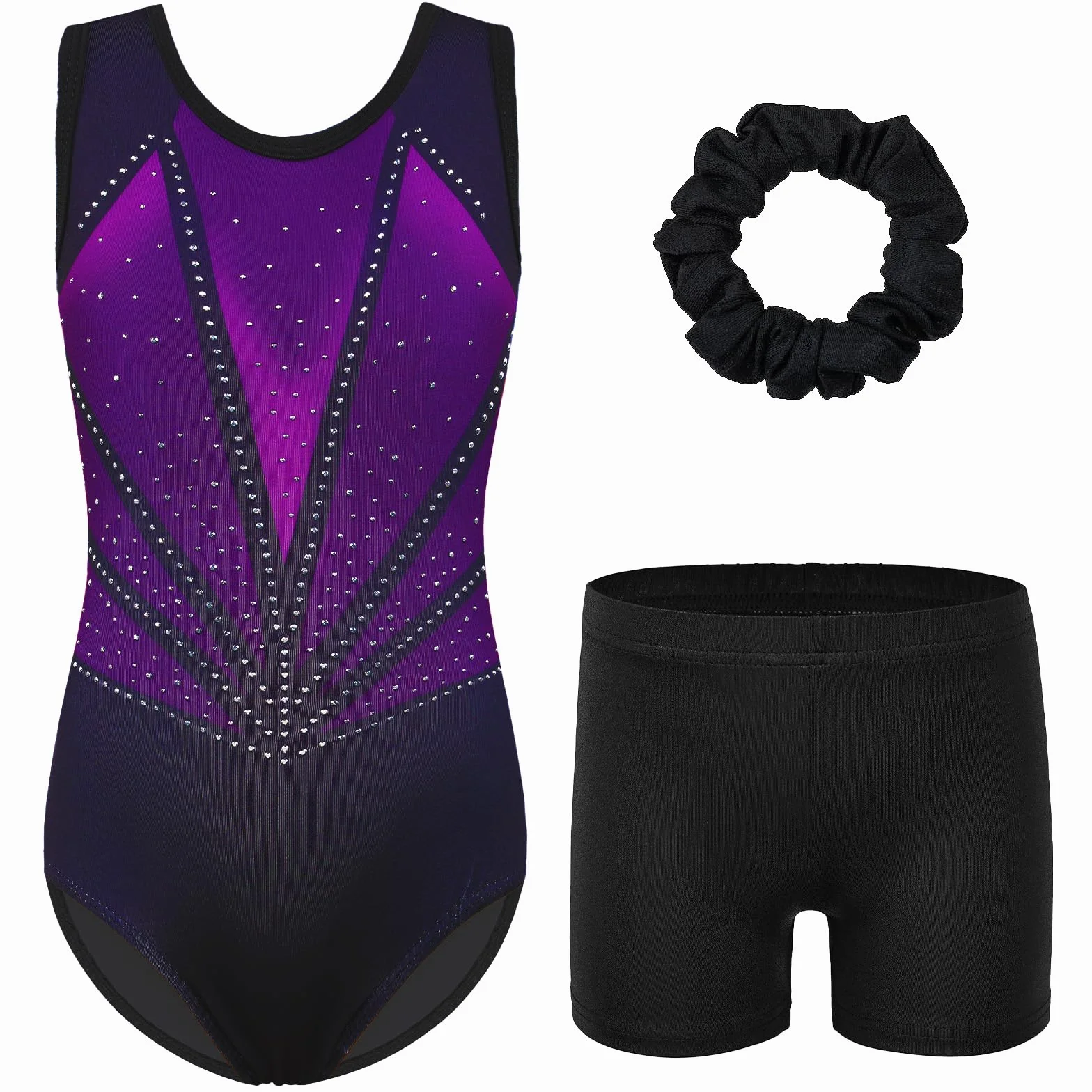 Justaucorps Gymnastique Dégradé avec Short et Bandeau pour Filles