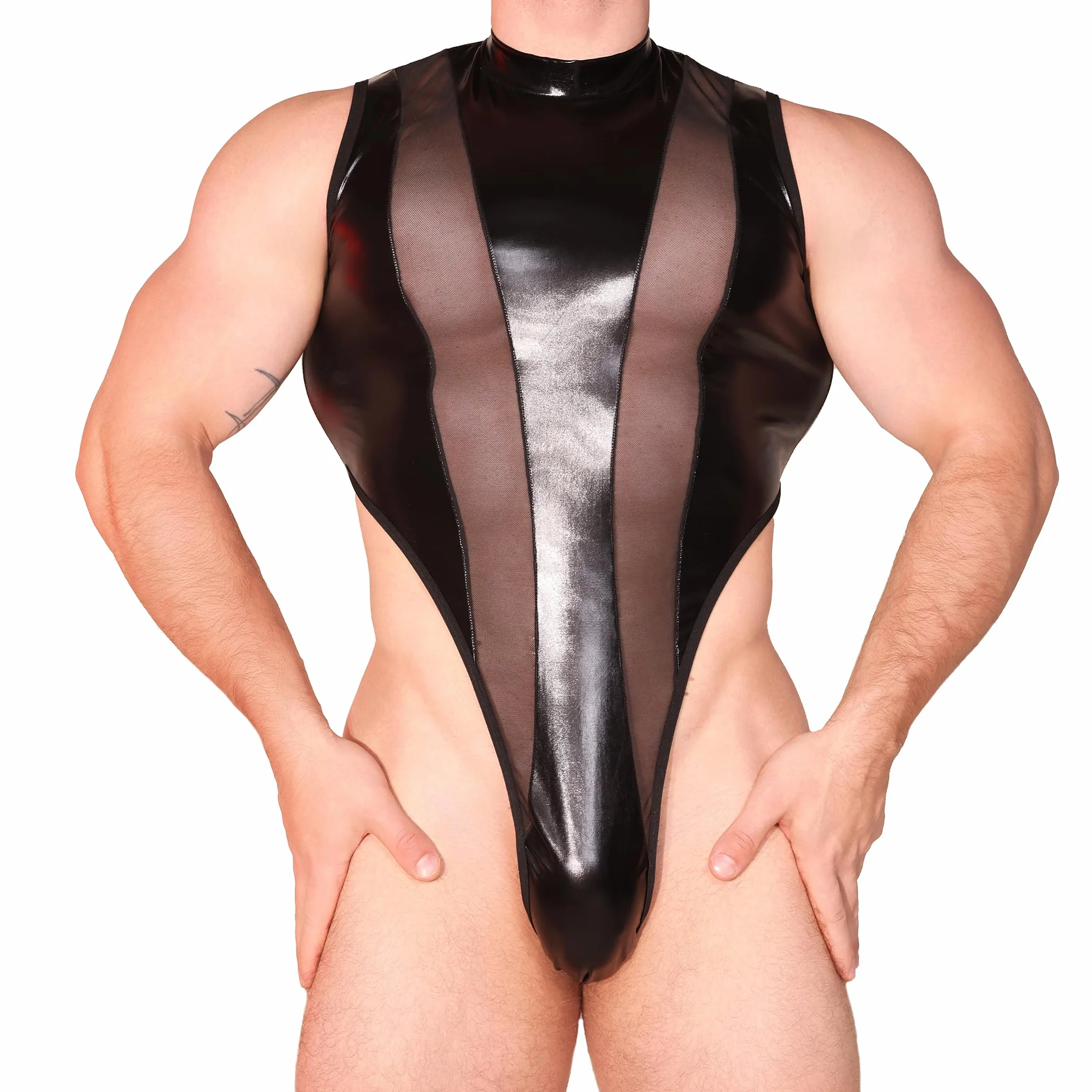Leotard Homme Métallique Mesh Body Sans Manches Fitness Club