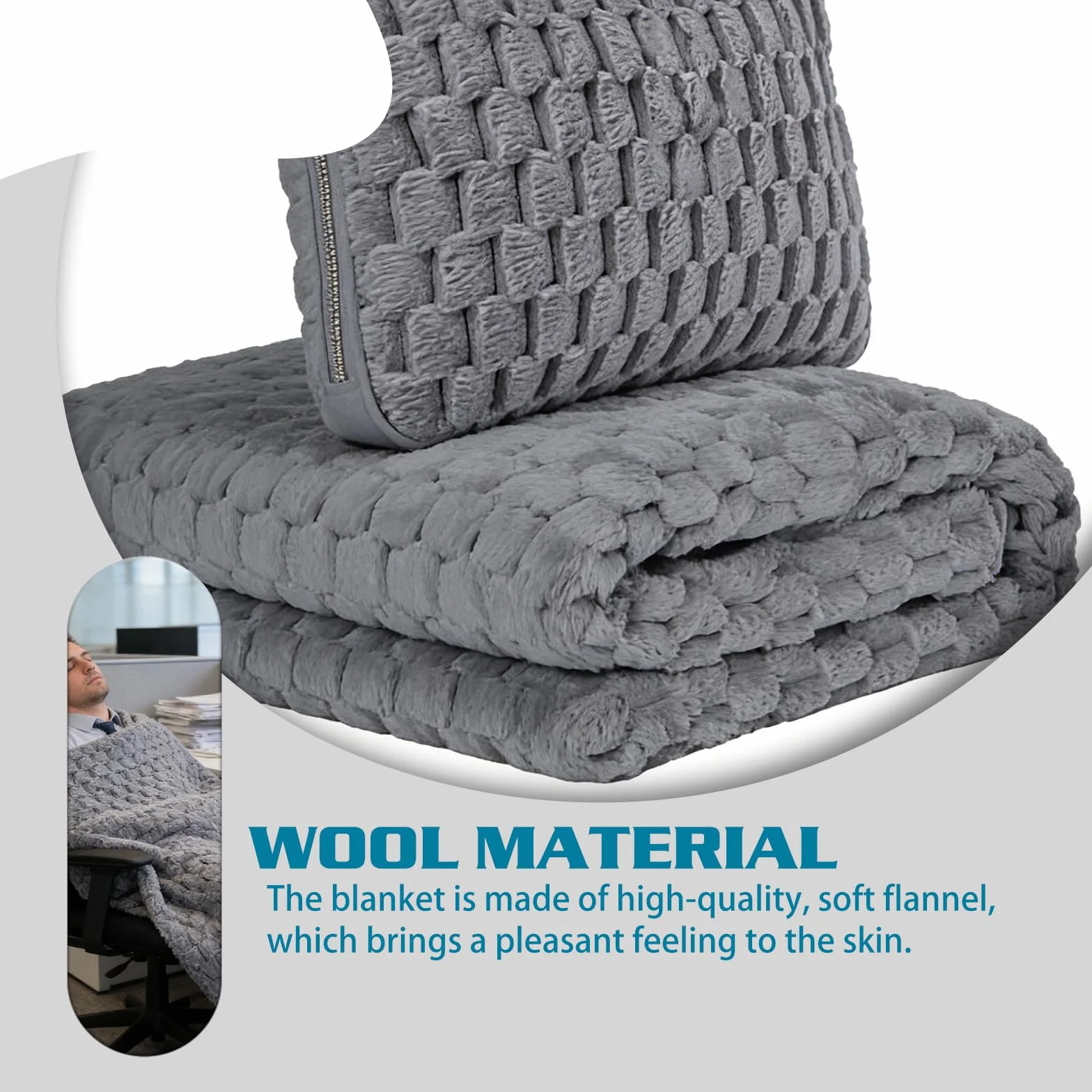 Couverture de voyage compacte pliable en flanelle douce pour avion voiture oreiller gris
