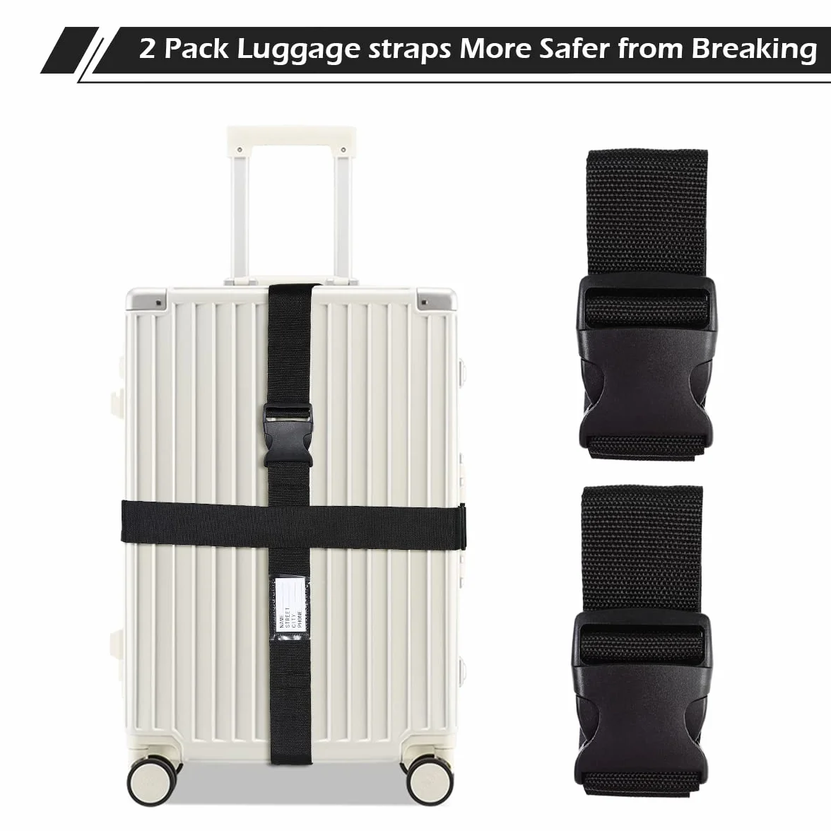 AiQInu Sangle de Bagage Lot de 2 Réglables avec Etiquette Identification Voyage Accessoires Valise