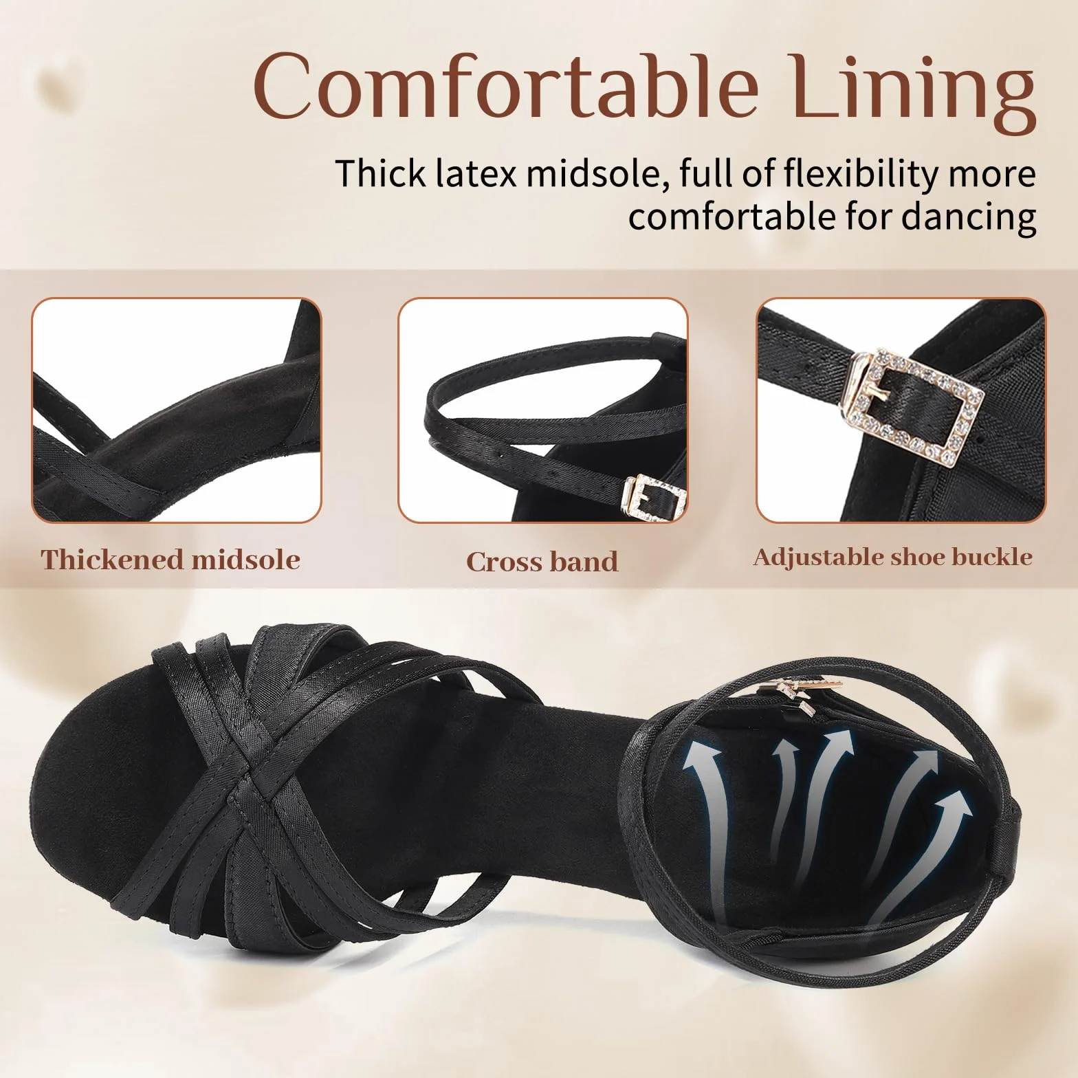 Chaussures de Danse Latine Femme 5cm Satin Bout Ouvert Salsa Tango Bachata Modèle-811