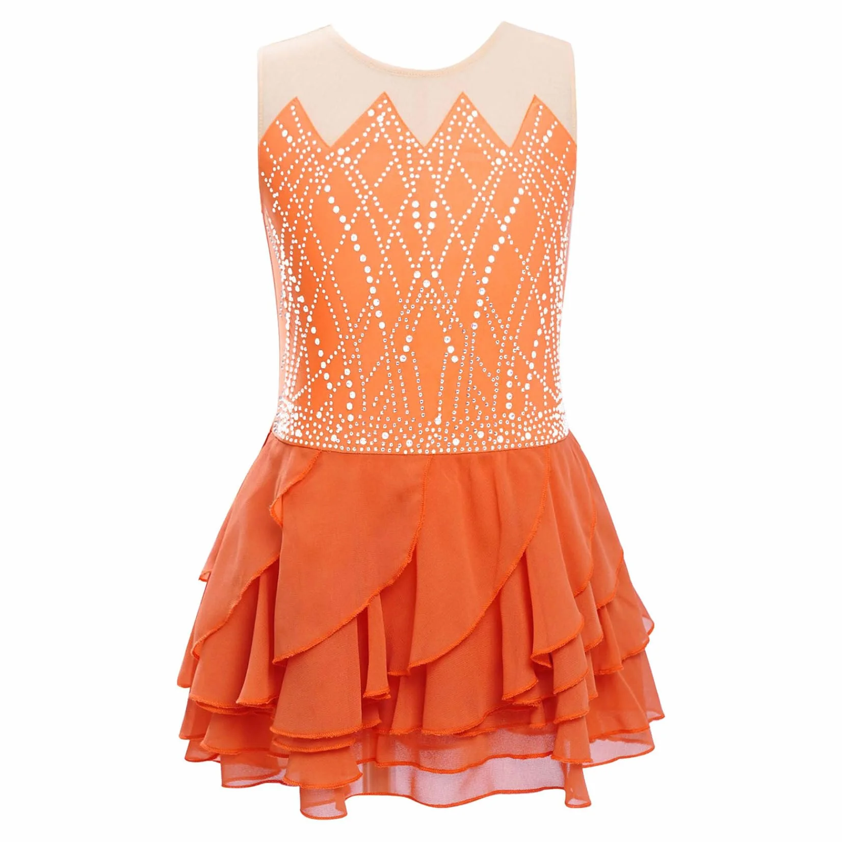 Robe Patinage Artistique Fille Justaucorps Strass sans Manches Gymnastique Danse