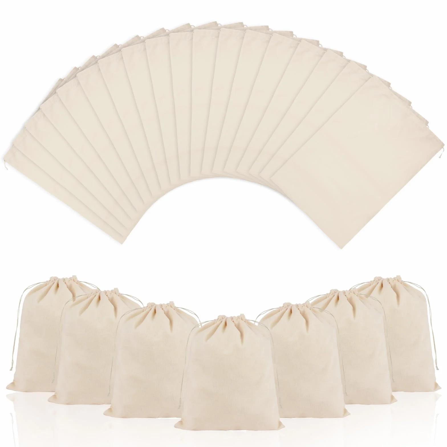 Sachet en Coton Tissu 15x20cm Sac Cordon Cadeau avec Serrage pour Mariage