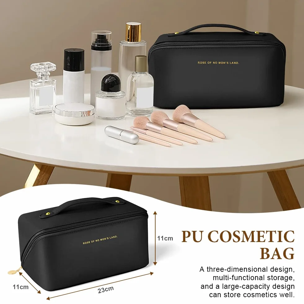 Aucuu Grande Trousse de Maquillage Voyage Étanche Portable en Cuir PU