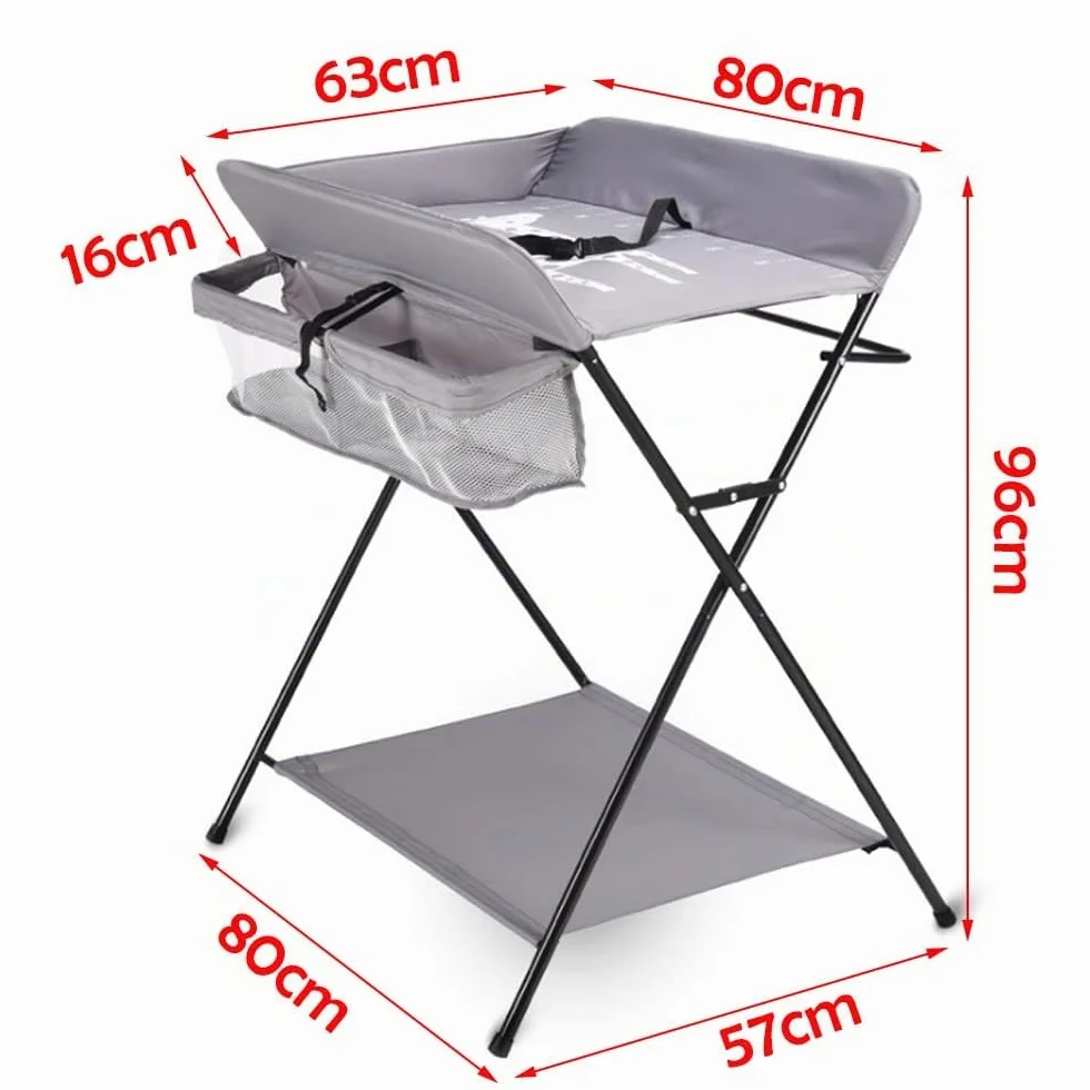 Table à langer pliable 80x63x96 cm avec motif girafe, ceinture de sécurité et rangements