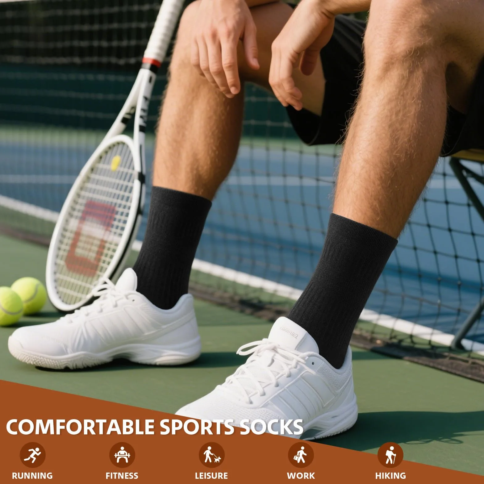 Niorasen Chaussettes Homme 4 Paires Coton Peigné Bout Talon Renforcés Sport Crew Running Randonnée