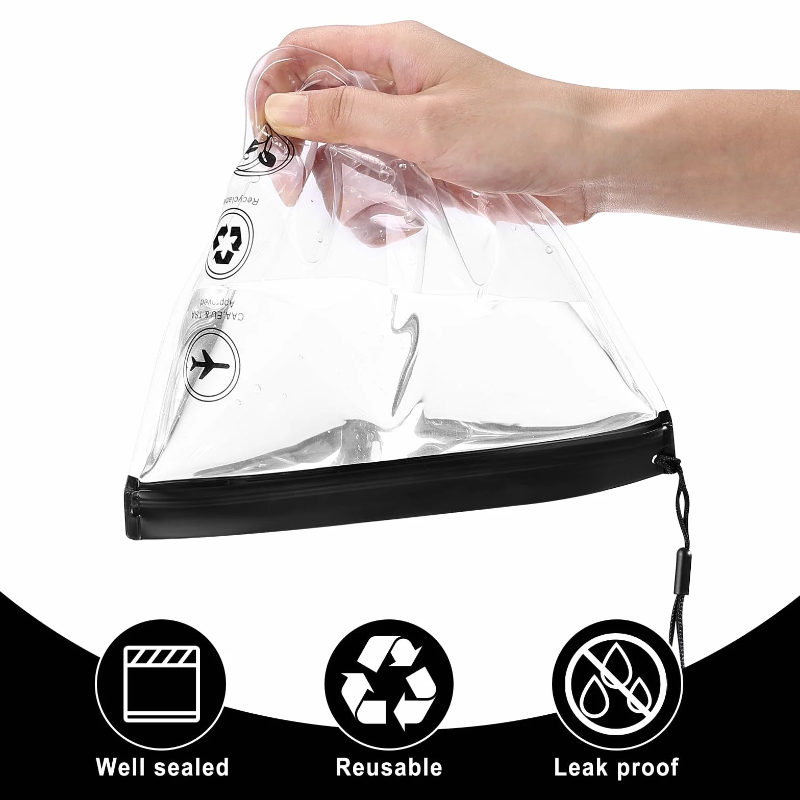 Sac Culturel Transparent 20x20 cm Lot de 4 Certifié TSA Étanche Résistant aux Fuites avec Poignées Accessoires de Voyage