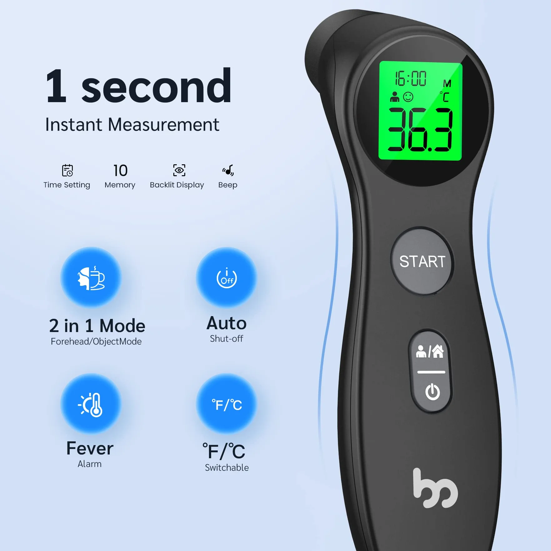 Thermomètre Frontal Infrarouge Numérique sans Contact pour Bébé et Adultes