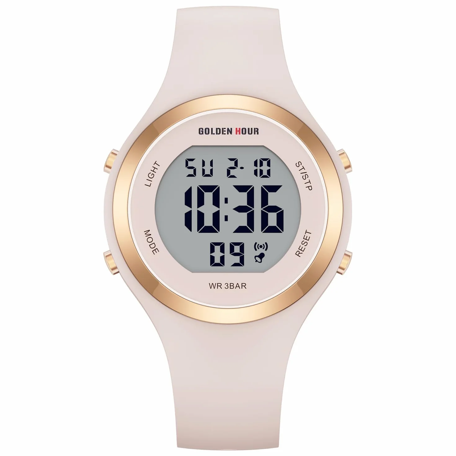 GOLDEN HOUR Montre Digitale Femme Étanche 5 ATM Chronographe Sport Silicone