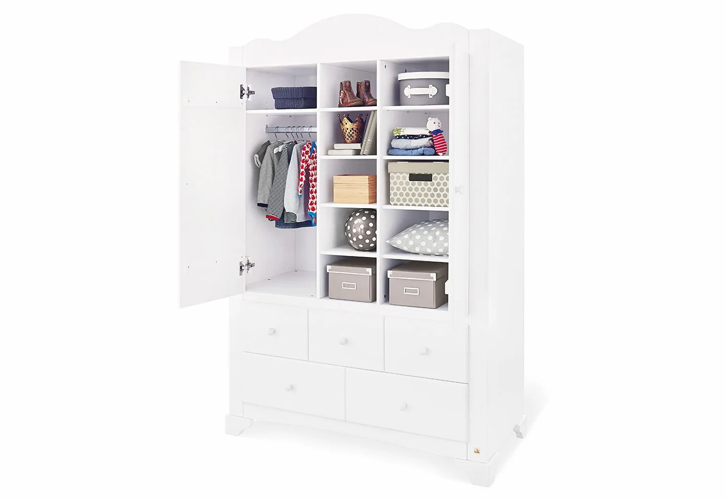 PINOLINO Grande armoire romantique en pin massif 126 x 64 x 190 cm lasuré blanc