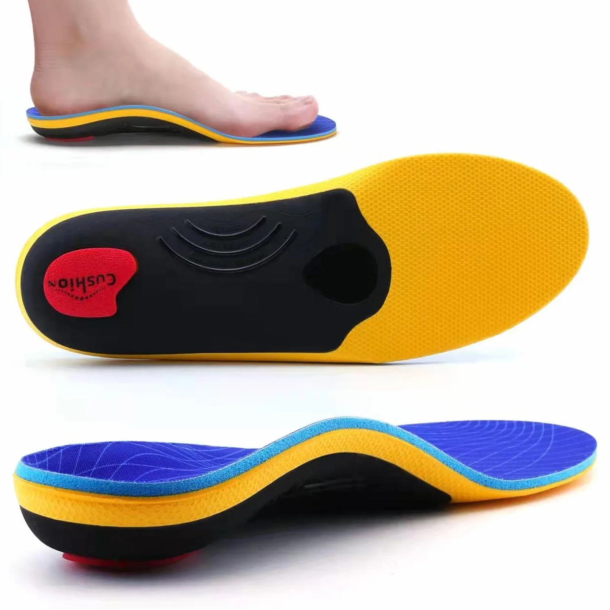 VALSOLE Semelles orthopédiques pour fasciite plantaire, soutien voûte plantaire, éperon calcanéen, pieds plats, bleues