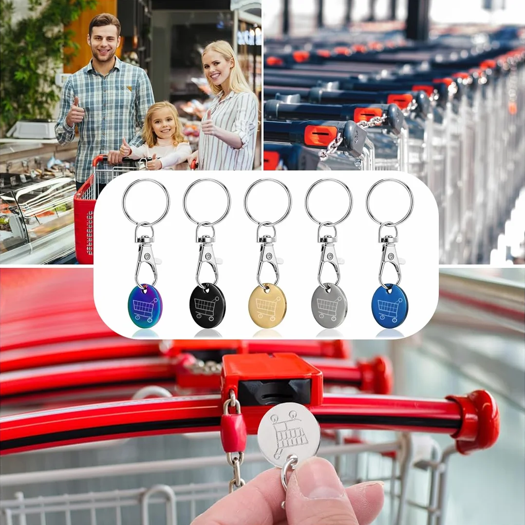 JEYORZY Lot de 5 jetons de chariot amovibles avec porte-clés pour caddie